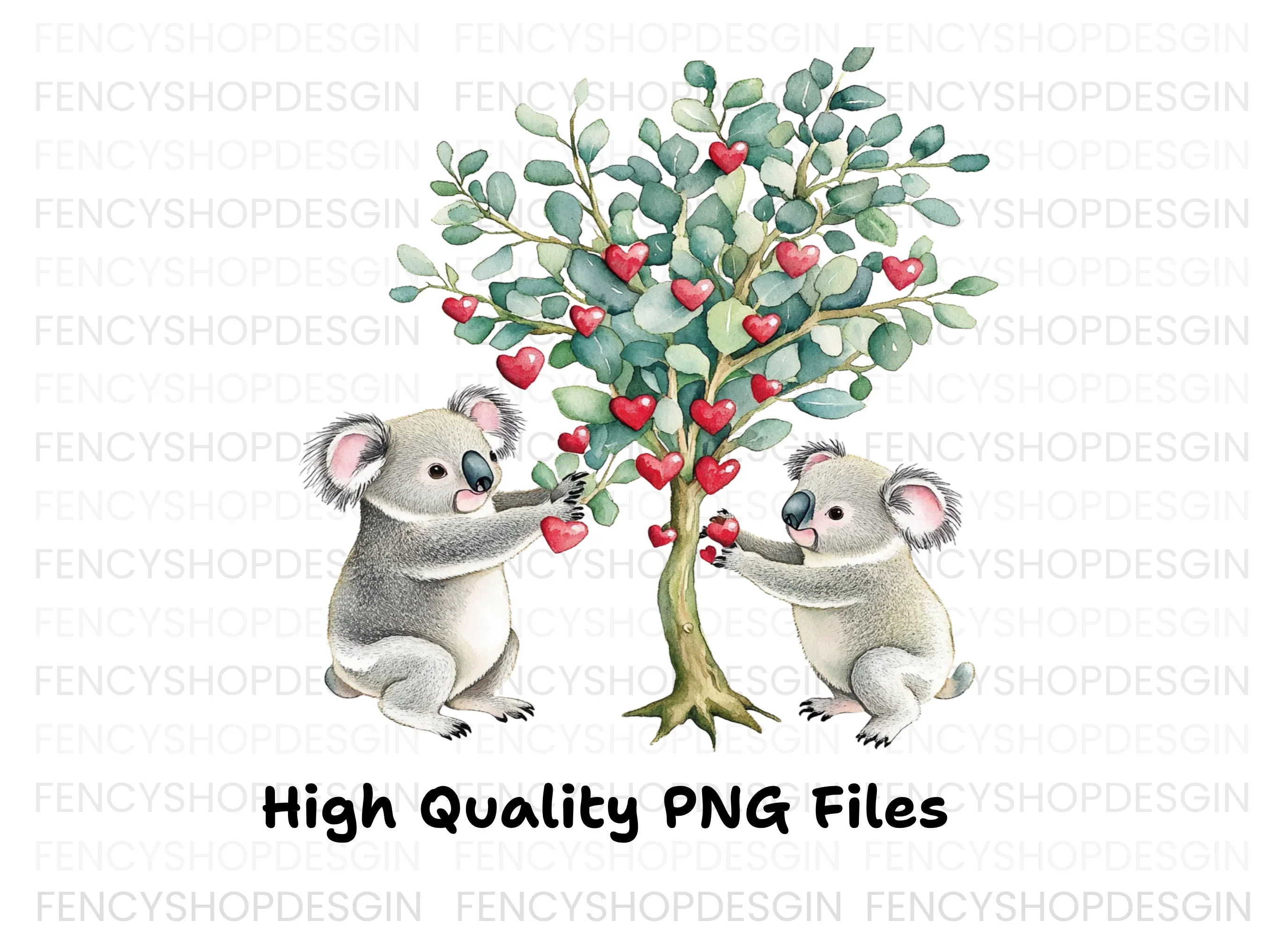 Koalas Decorating Heart Tree Clipart Bundle - Image 2
