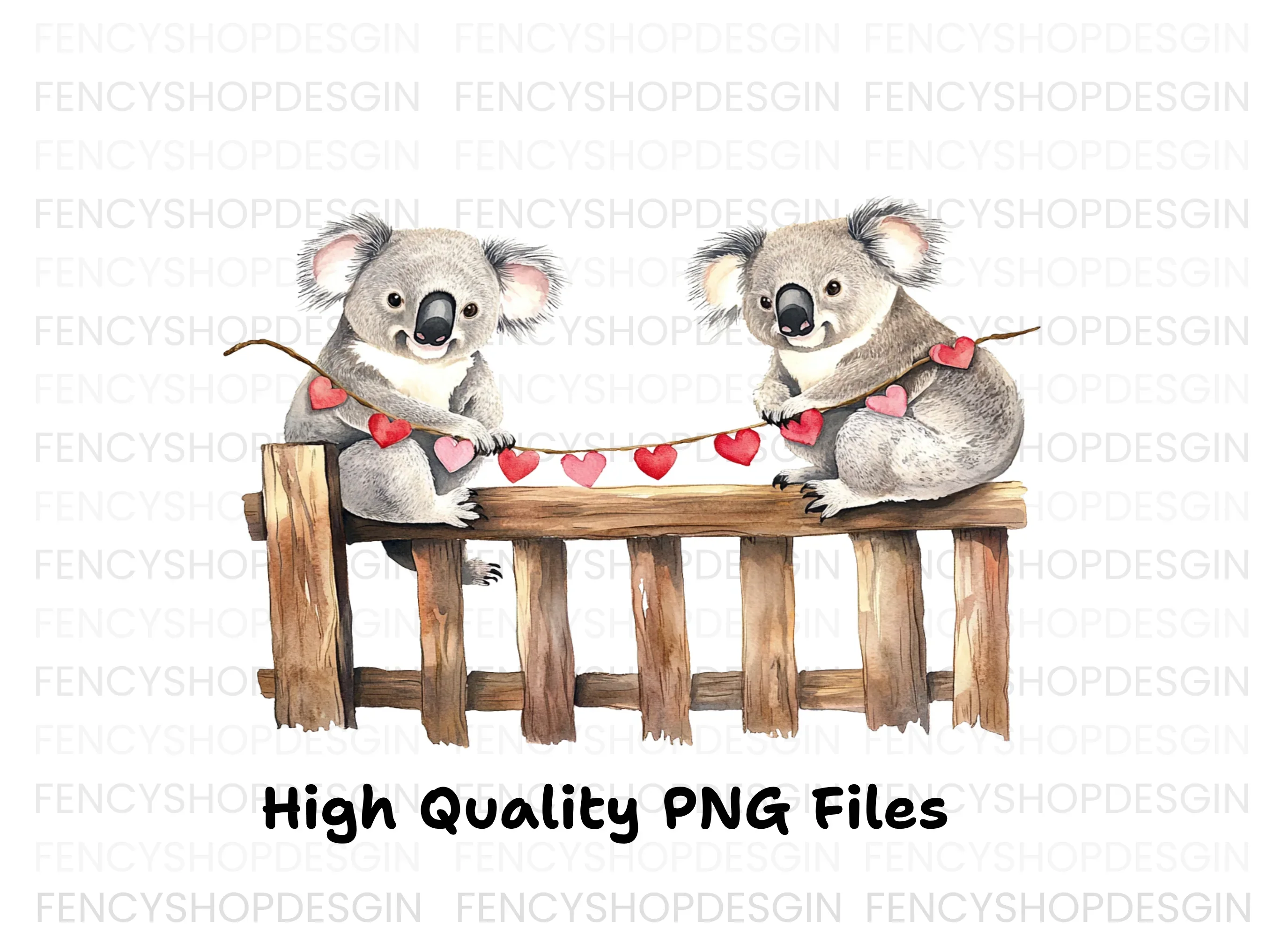 Koalas on Fence with Heart Garland Clipart Bundle - Image 3