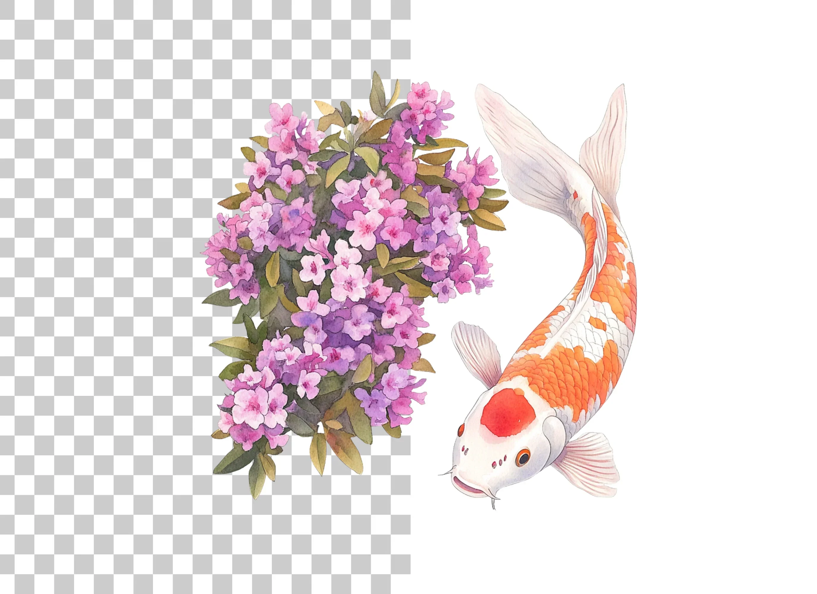 Koi Fish and Pink Flowers Clipart Bundle - Image 2