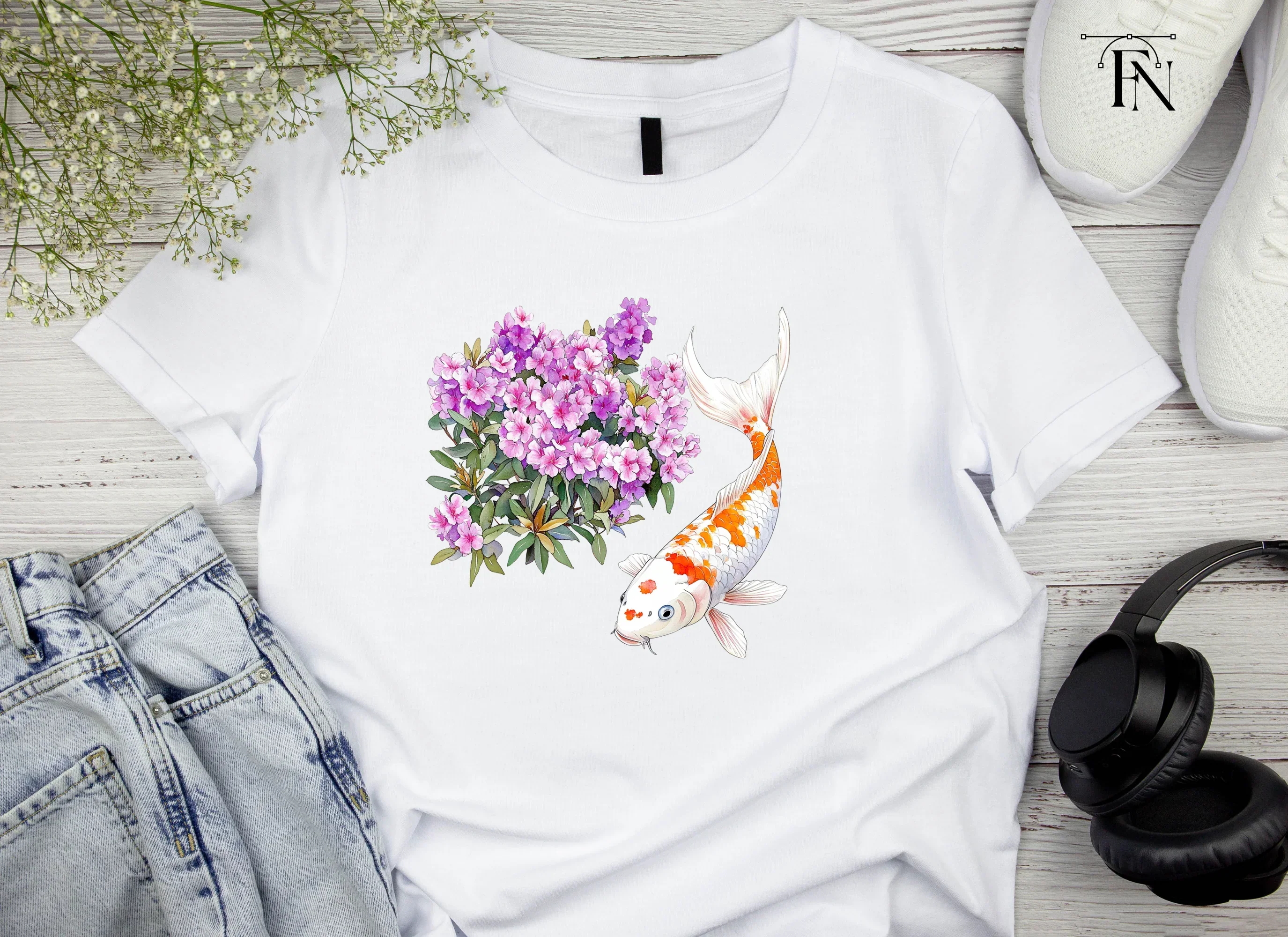 Koi Fish and Pink Flowers Clipart Bundle - Image 4