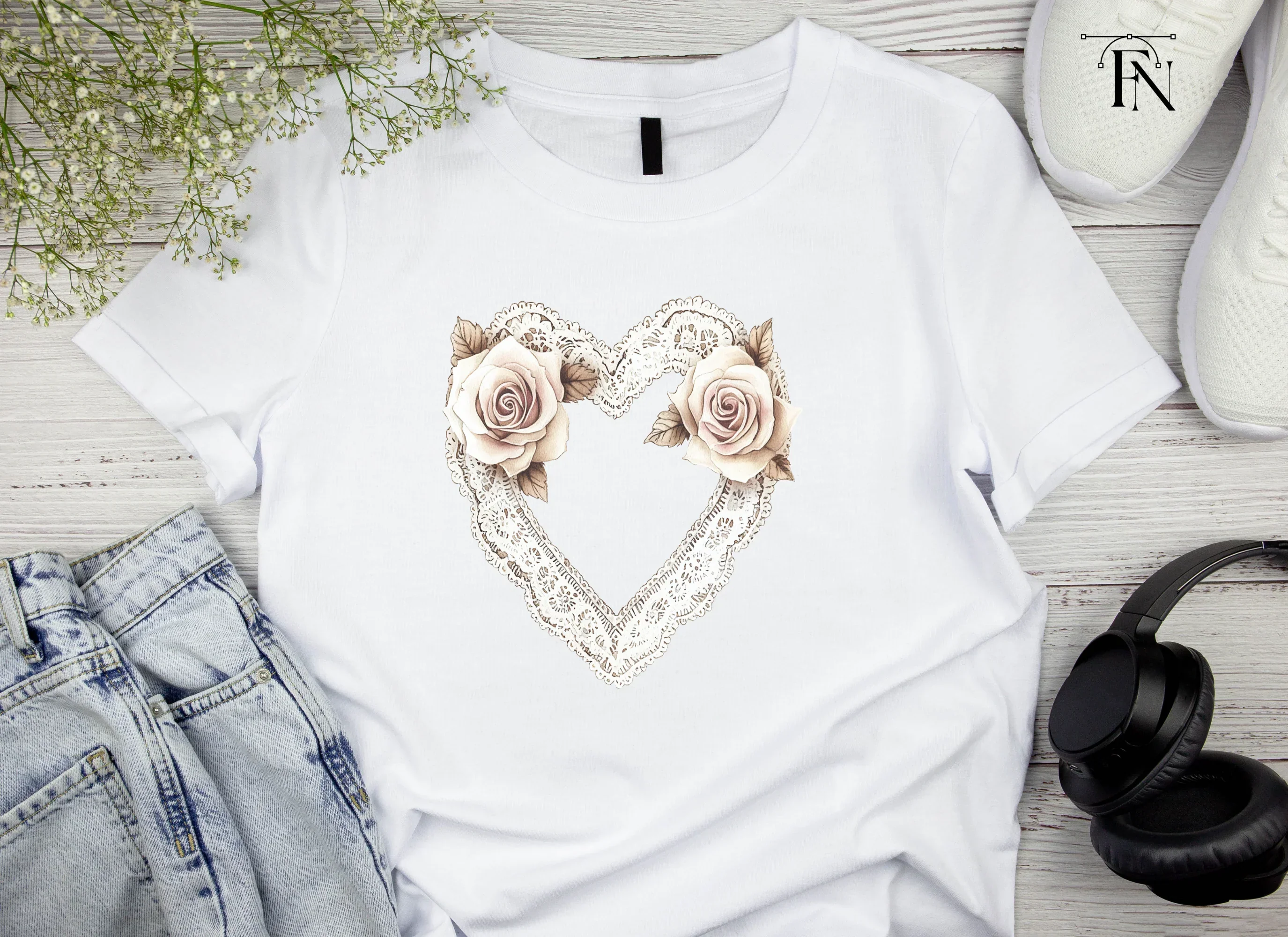 Lace Heart Rose Clipart Bundle - Image 3