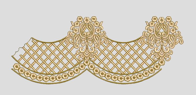 Lattice and Floral Scalloped Border Embroidery Design