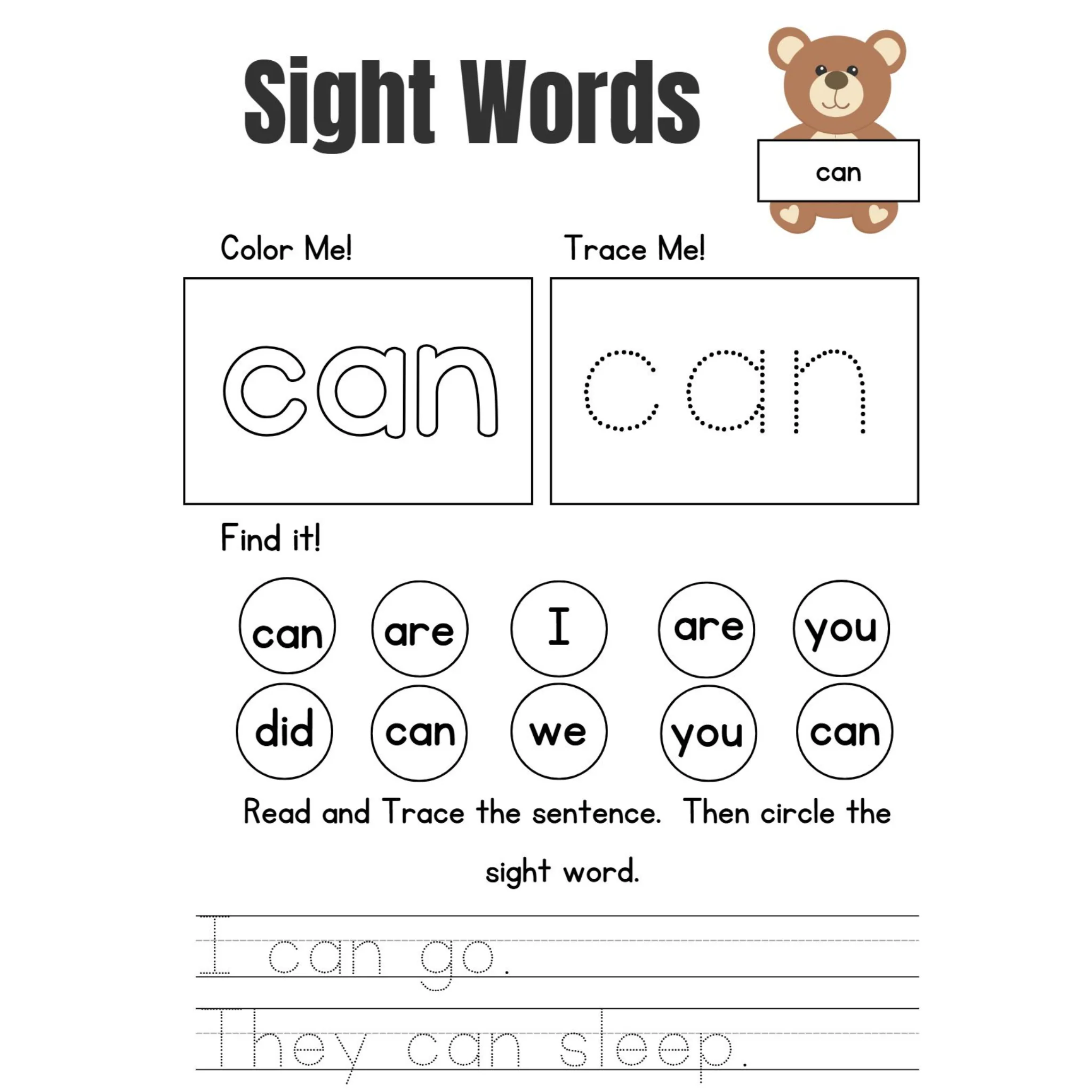 Learn Sight Words Tracing Worksheets - Image 2