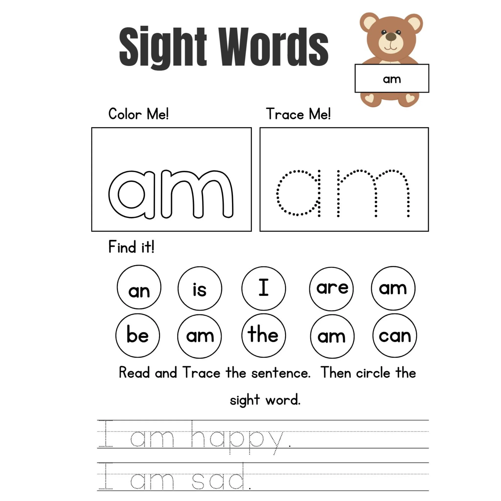 Learn Sight Words Tracing Worksheets - Image 3
