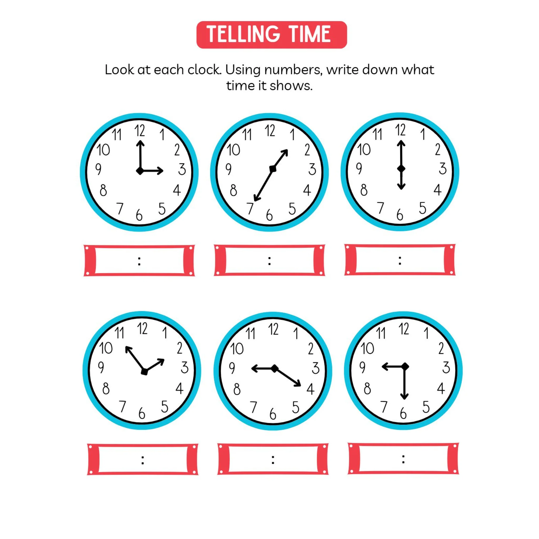 Learning to Tell Time Worksheets