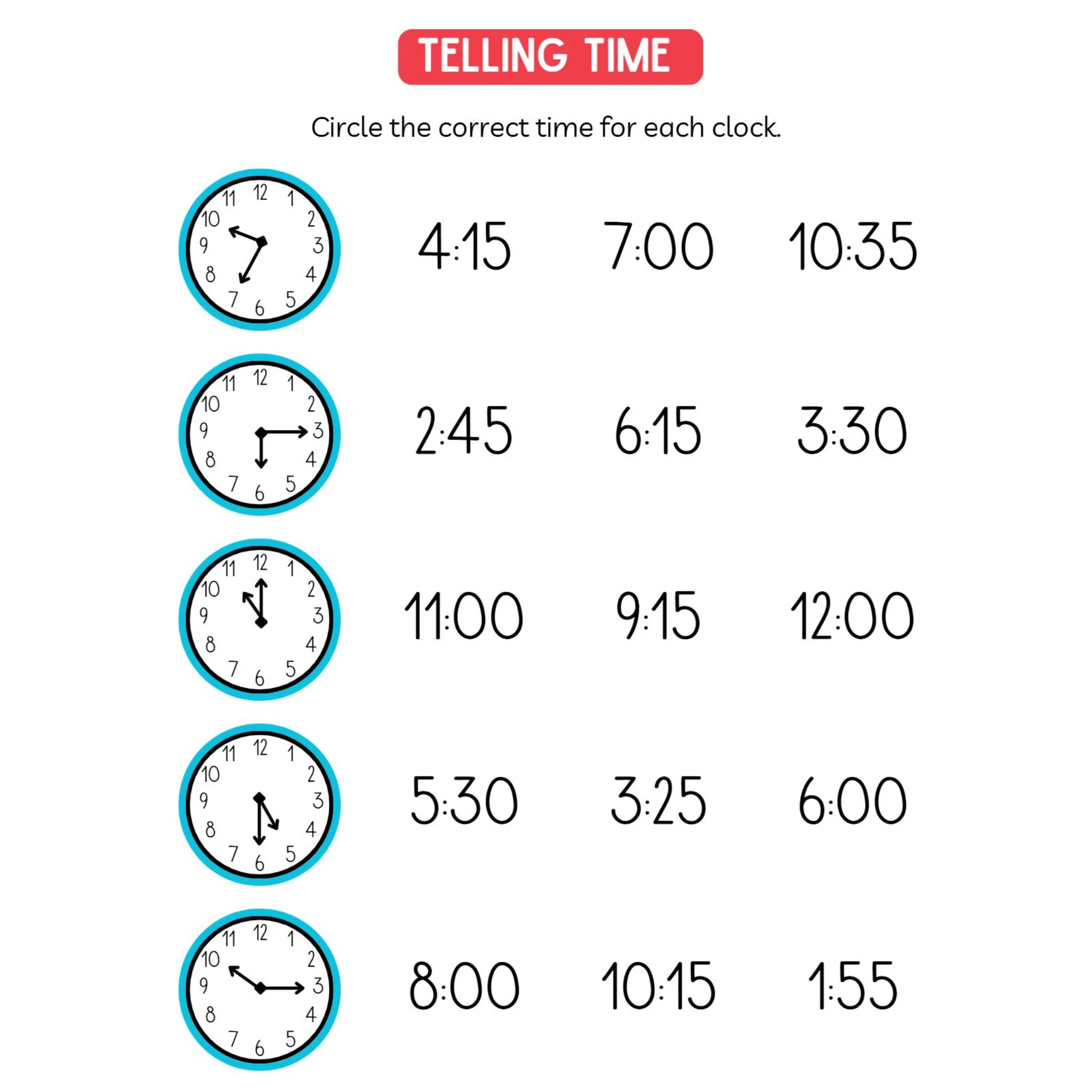 Learning to Tell Time Worksheets - Image 2