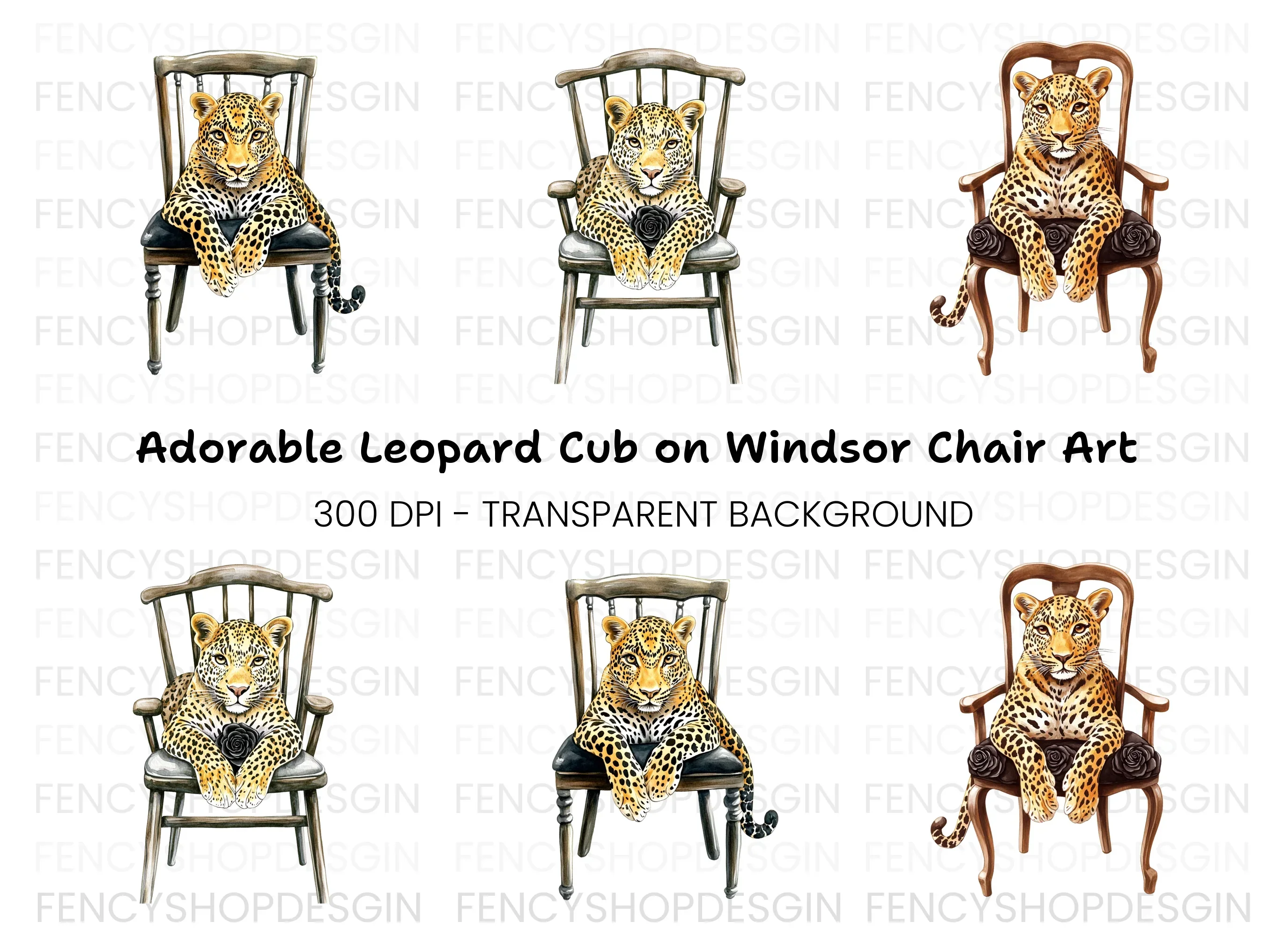 Leopard in Chair Clipart Bundle