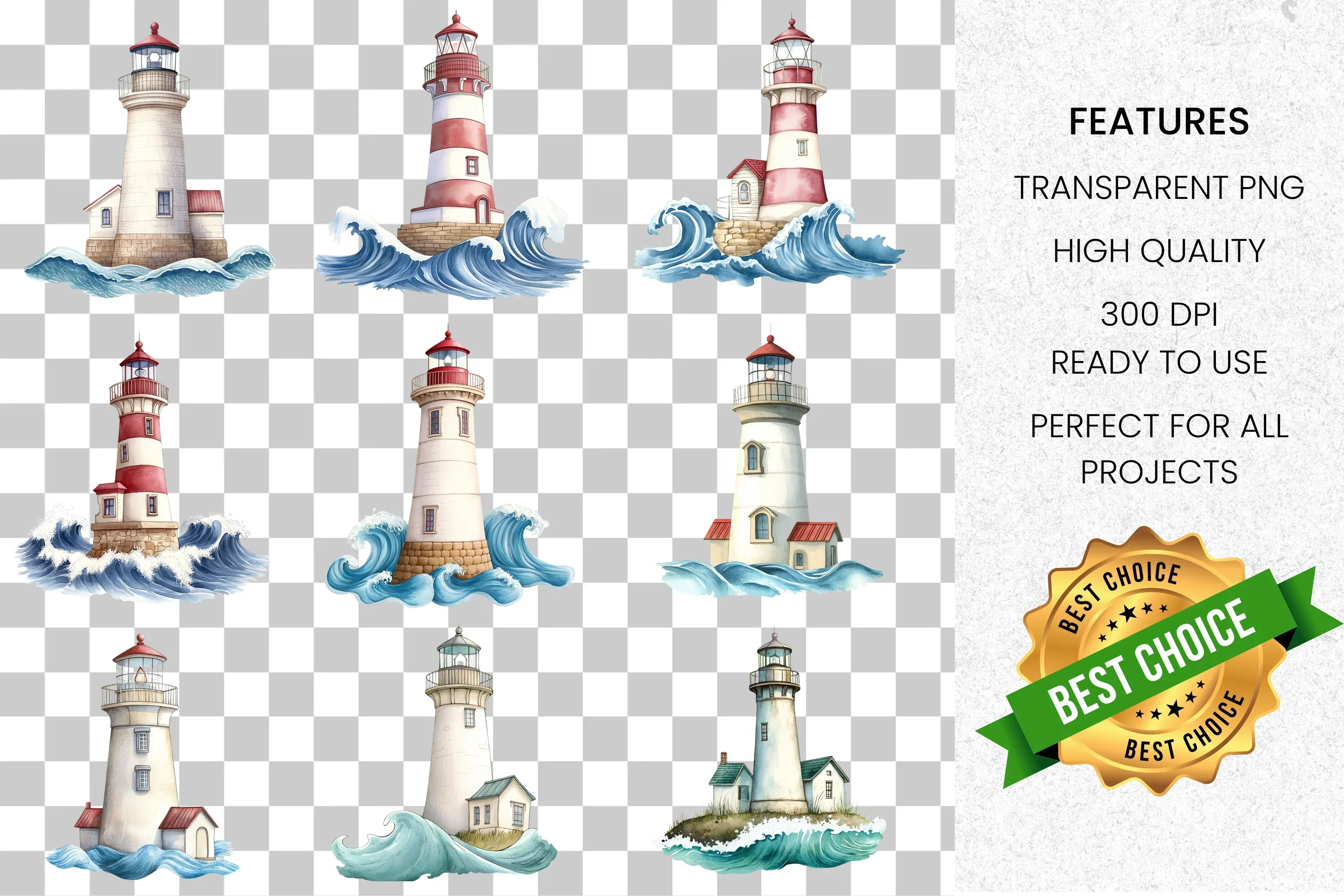 Lighthouse Clipart Bundle - Image 2