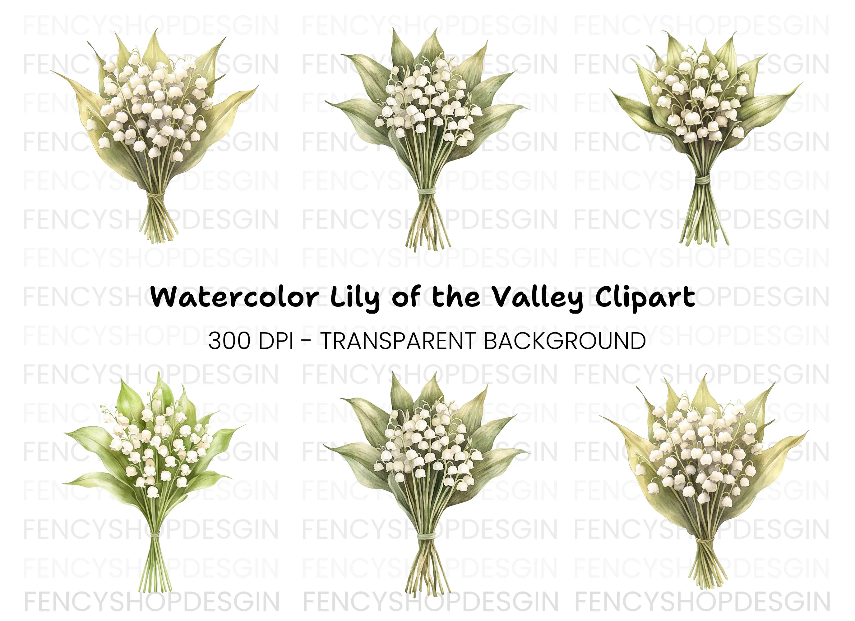 Lily of the Valley Bouquets Clipart Bundle