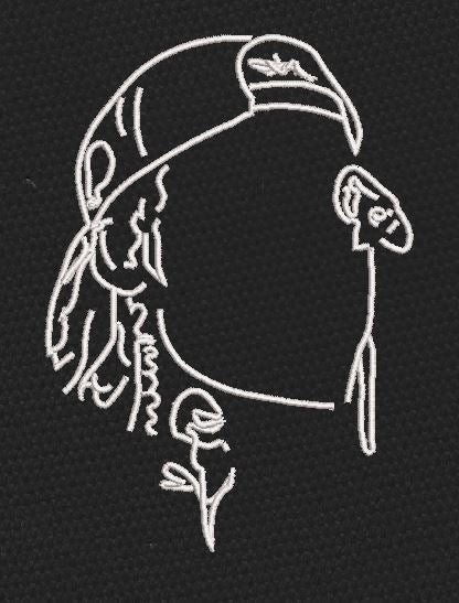 Line Art White Embroidery Design