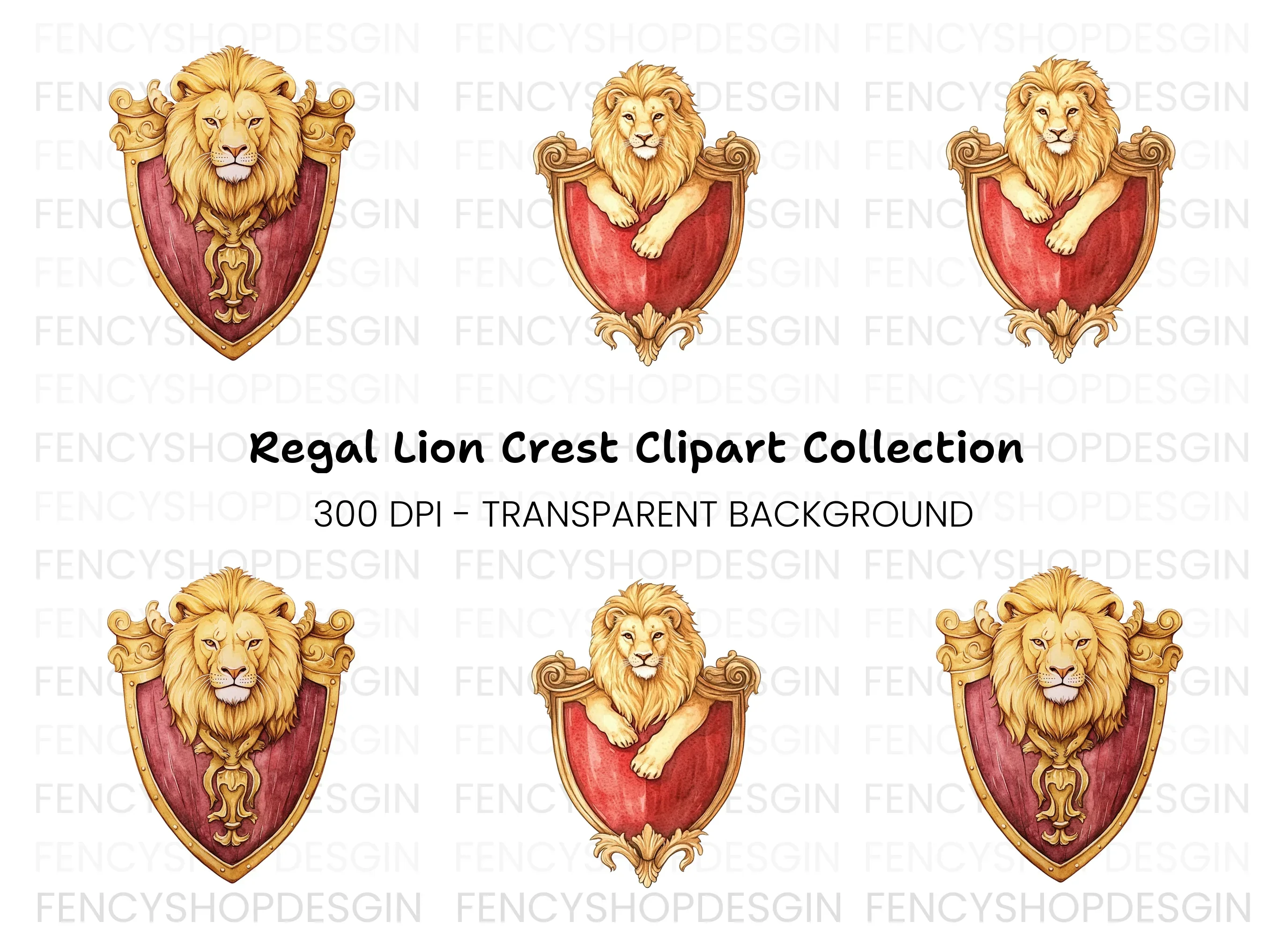 Lion Crest Shield Clipart Bundle