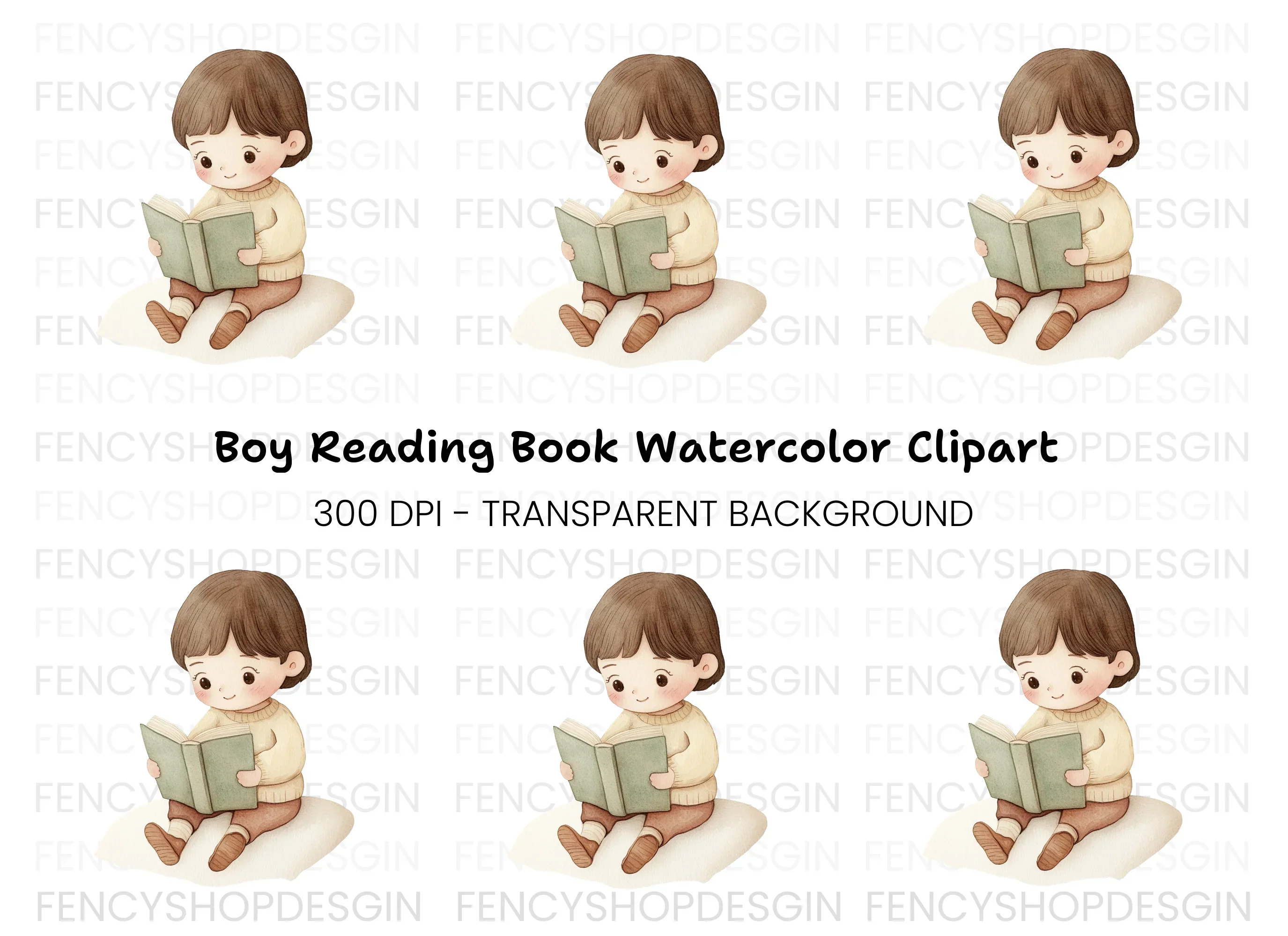 Little Boy Reading Book Clipart Bundle
