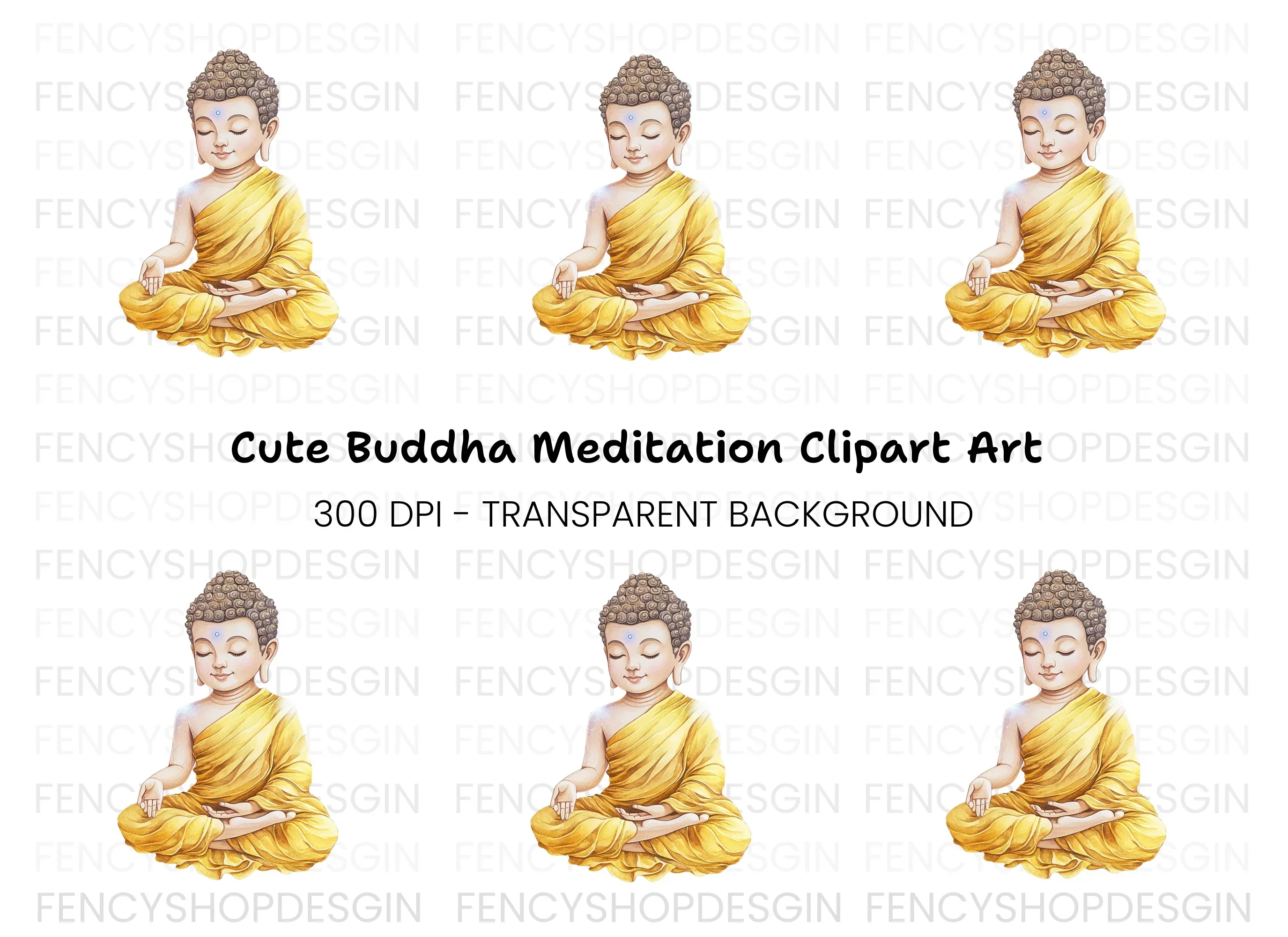 Little Buddha Meditating Clipart Bundle