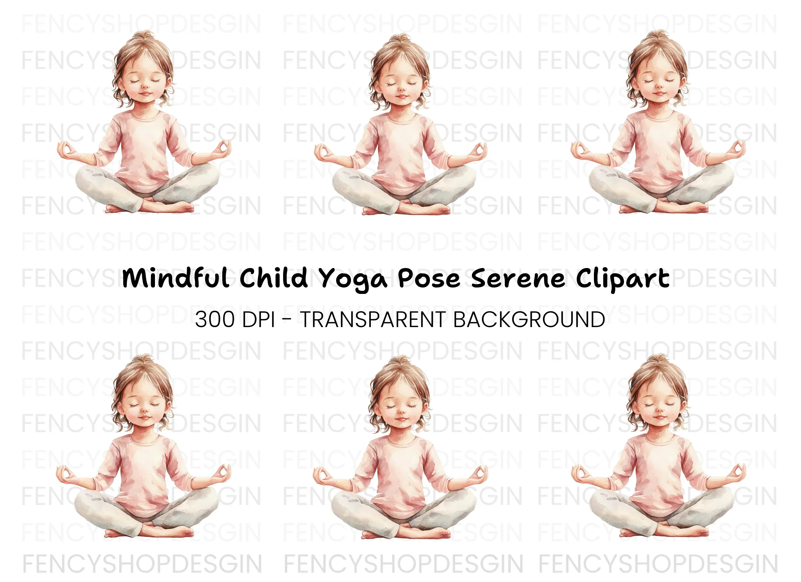 Little Girl Meditating Clipart Bundle