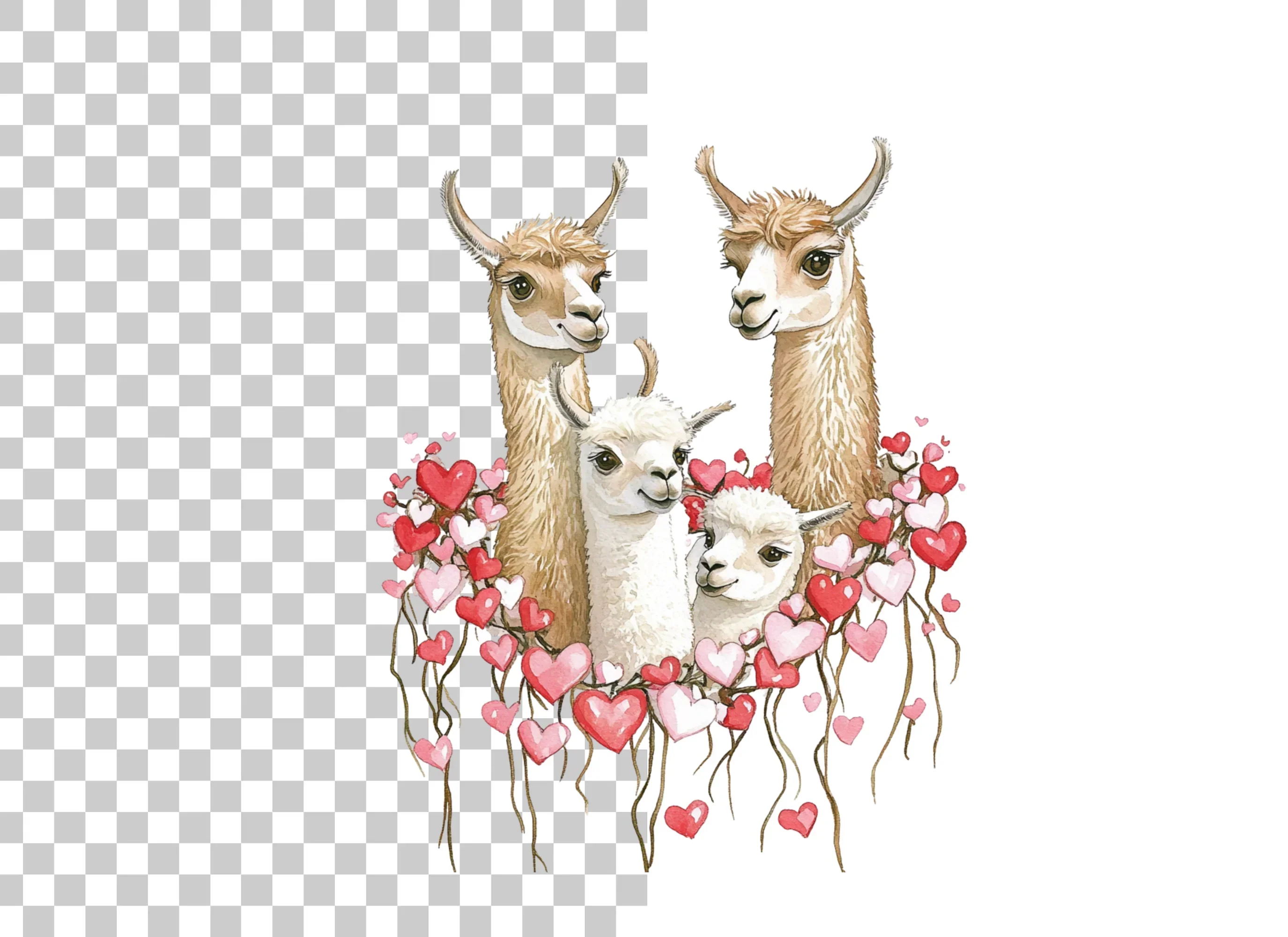 Llama Family with Hearts Clipart Bundle - Image 2