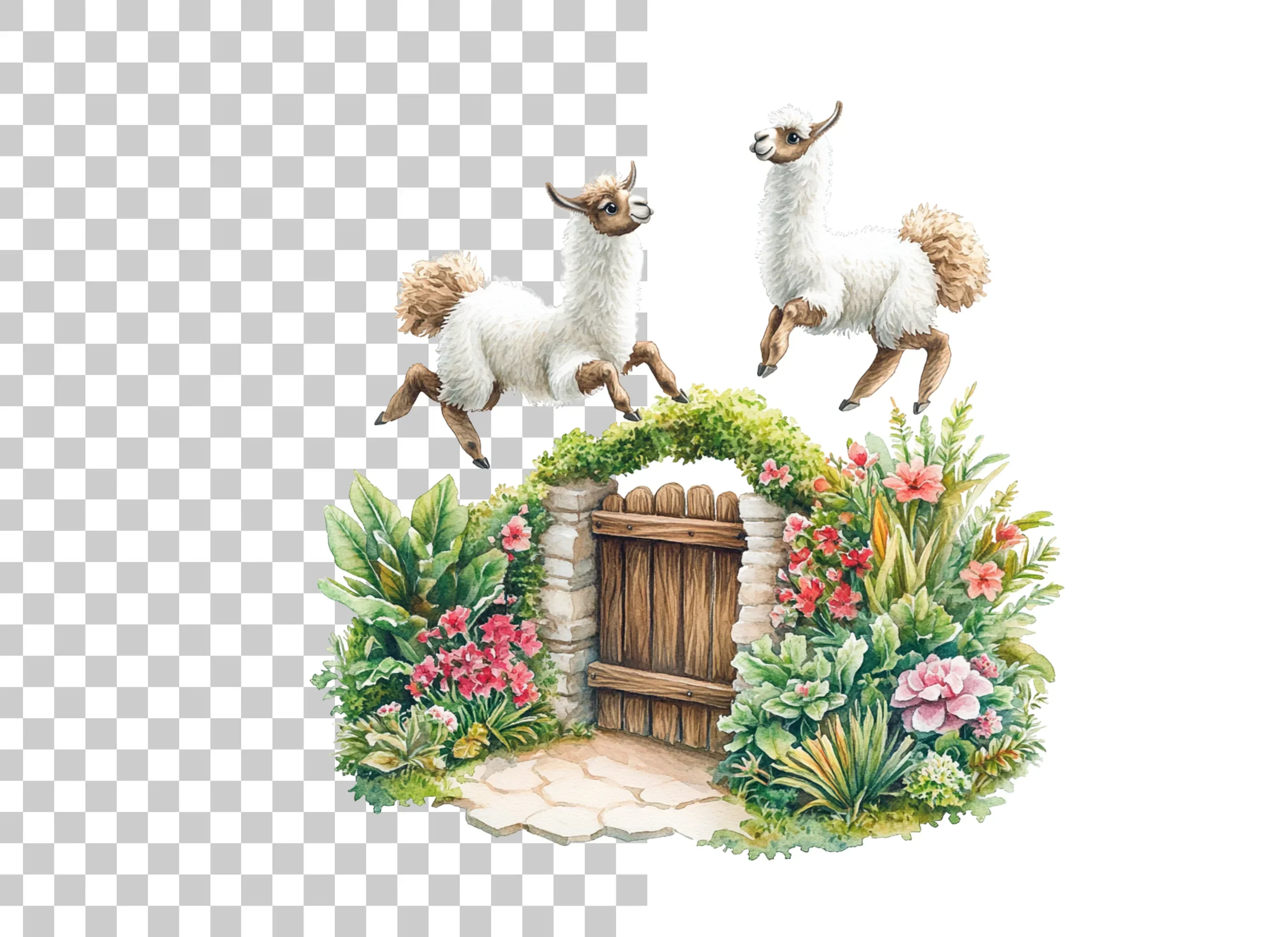 Llamas and Rustic Garden Gates Clipart Bundle - Image 6