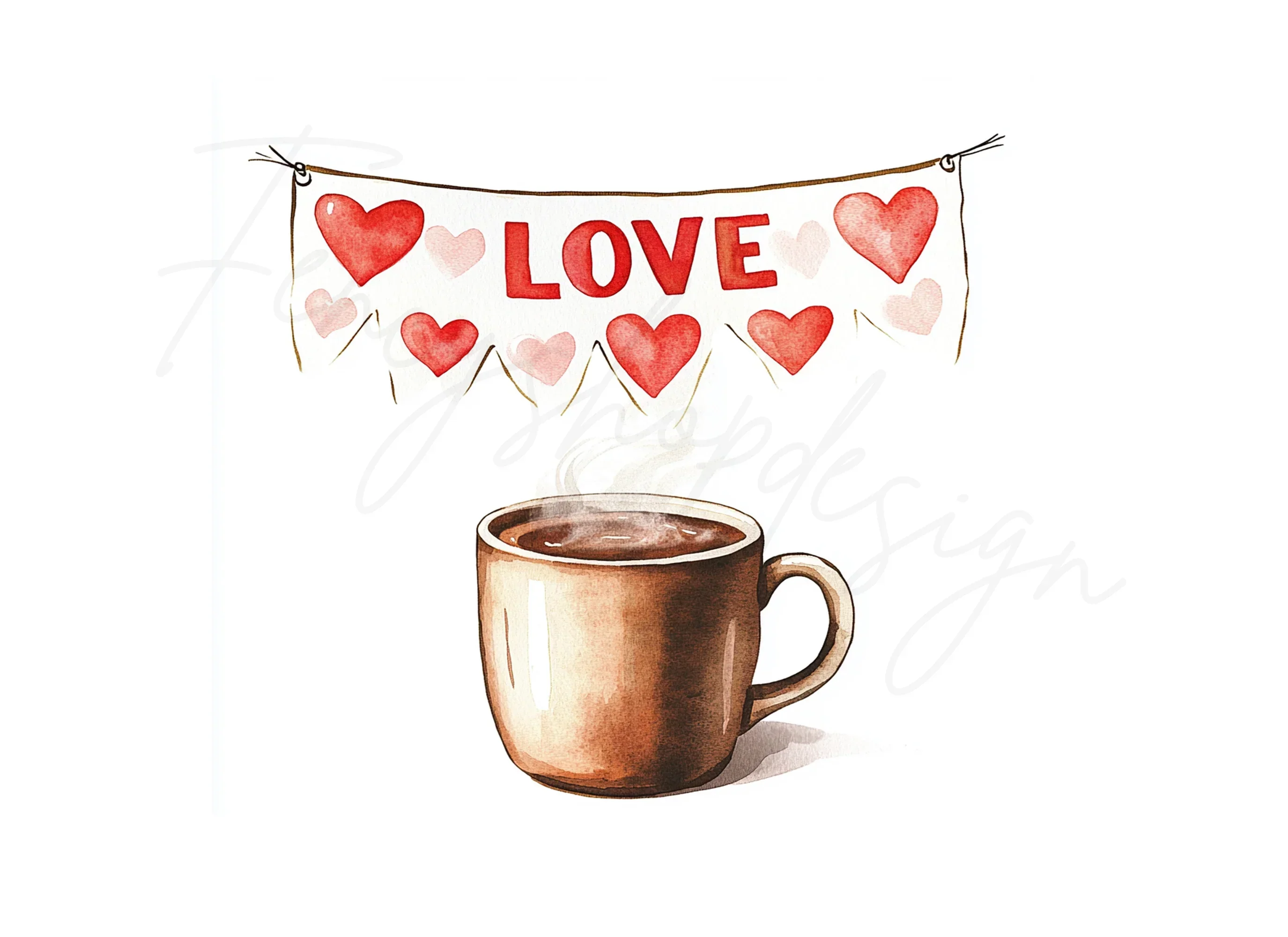 Love Heart Banners and Hot Cocoa Clipart Bundle - Image 2