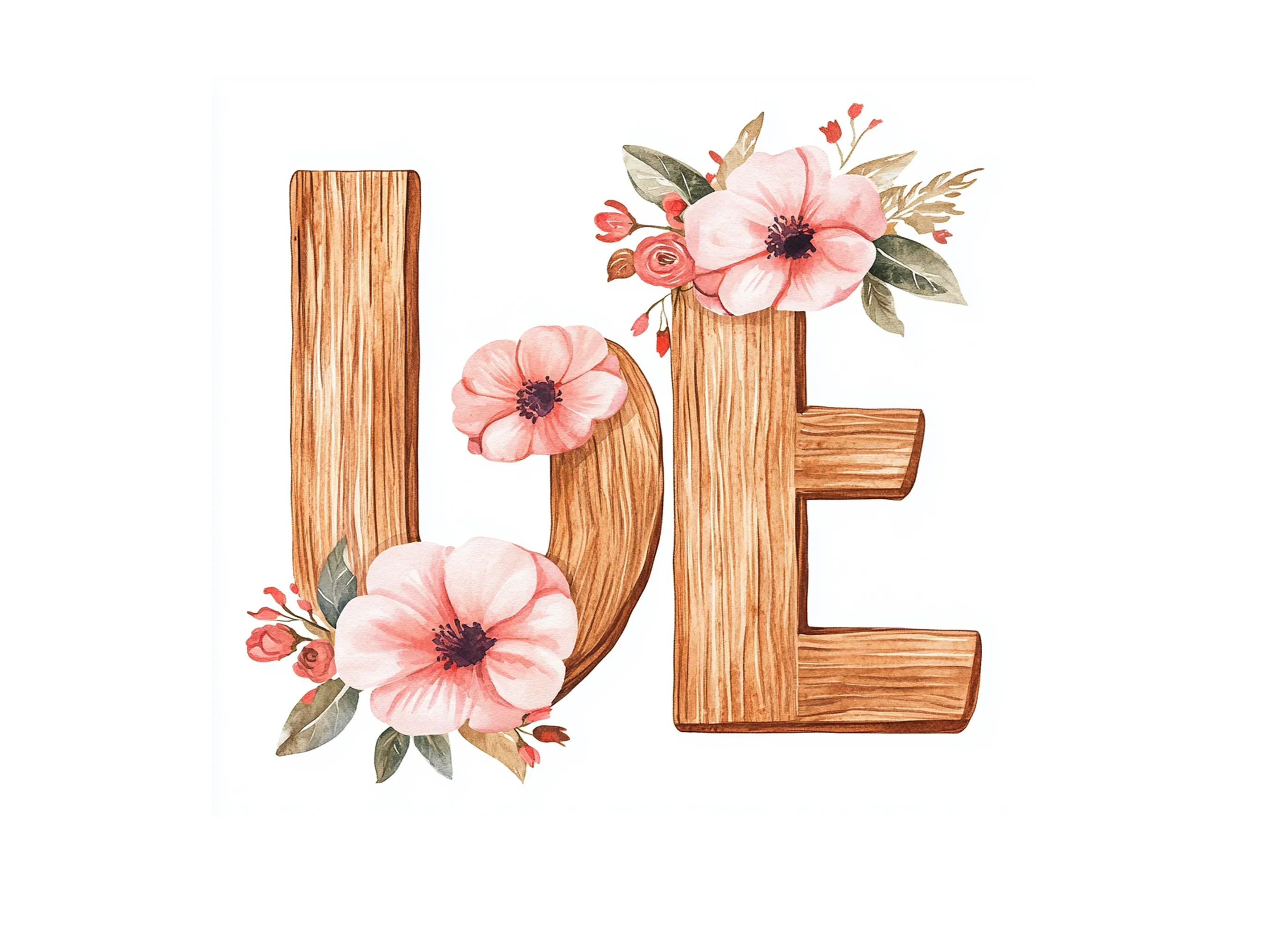 Love Wood Floral Clipart Bundle - Image 3