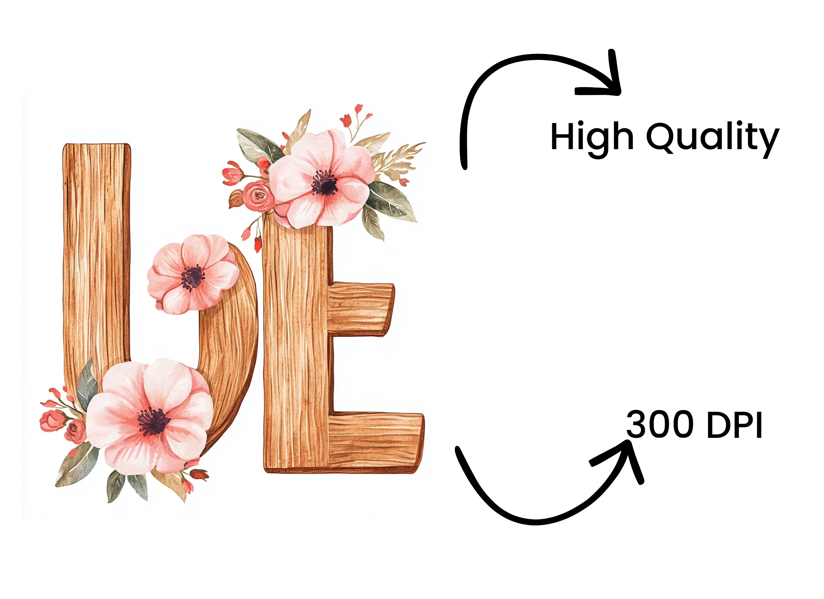 Love Wood Floral Clipart Bundle - Image 4
