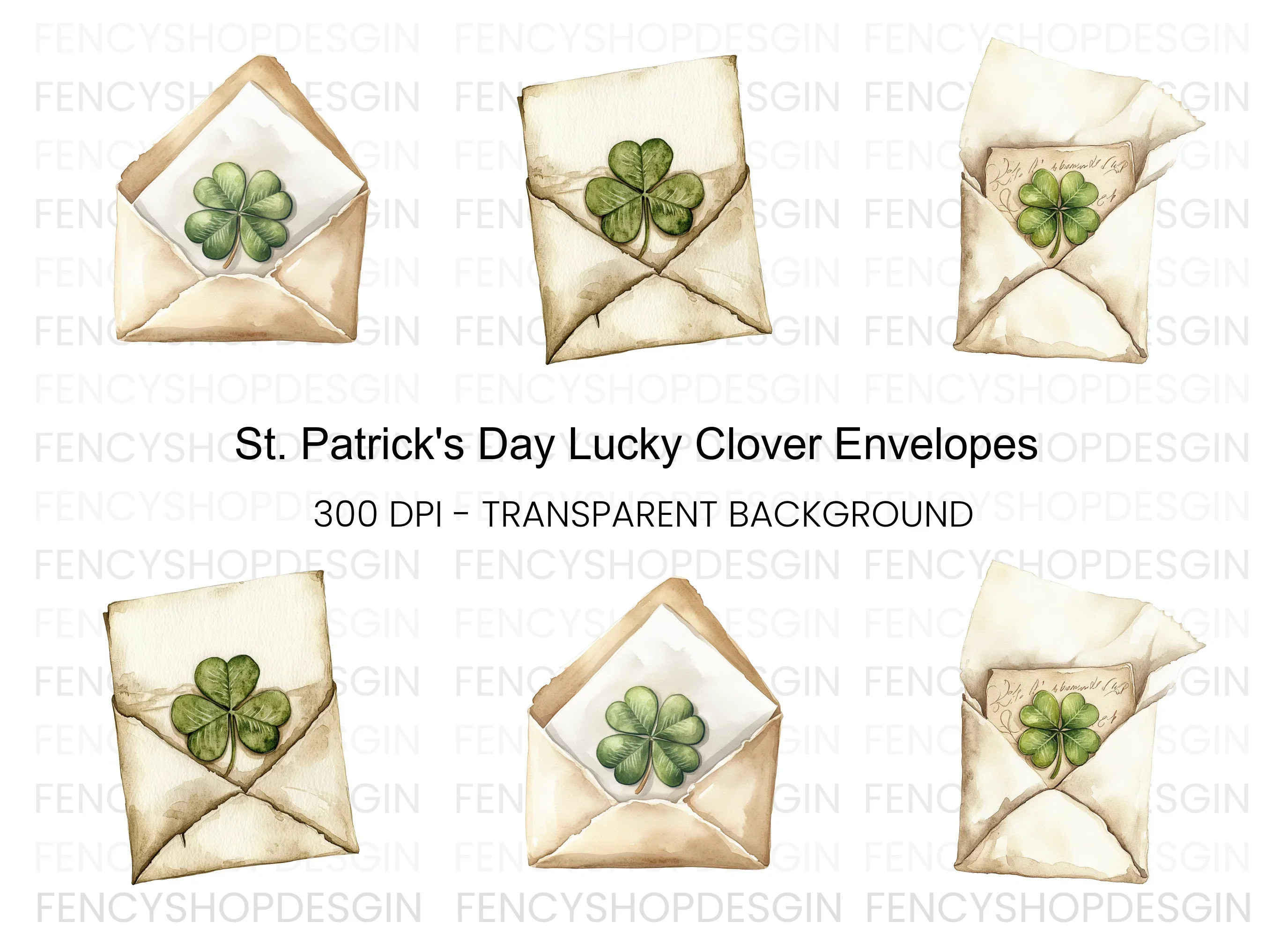 Lucky Clover Envelopes Clipart Bundle