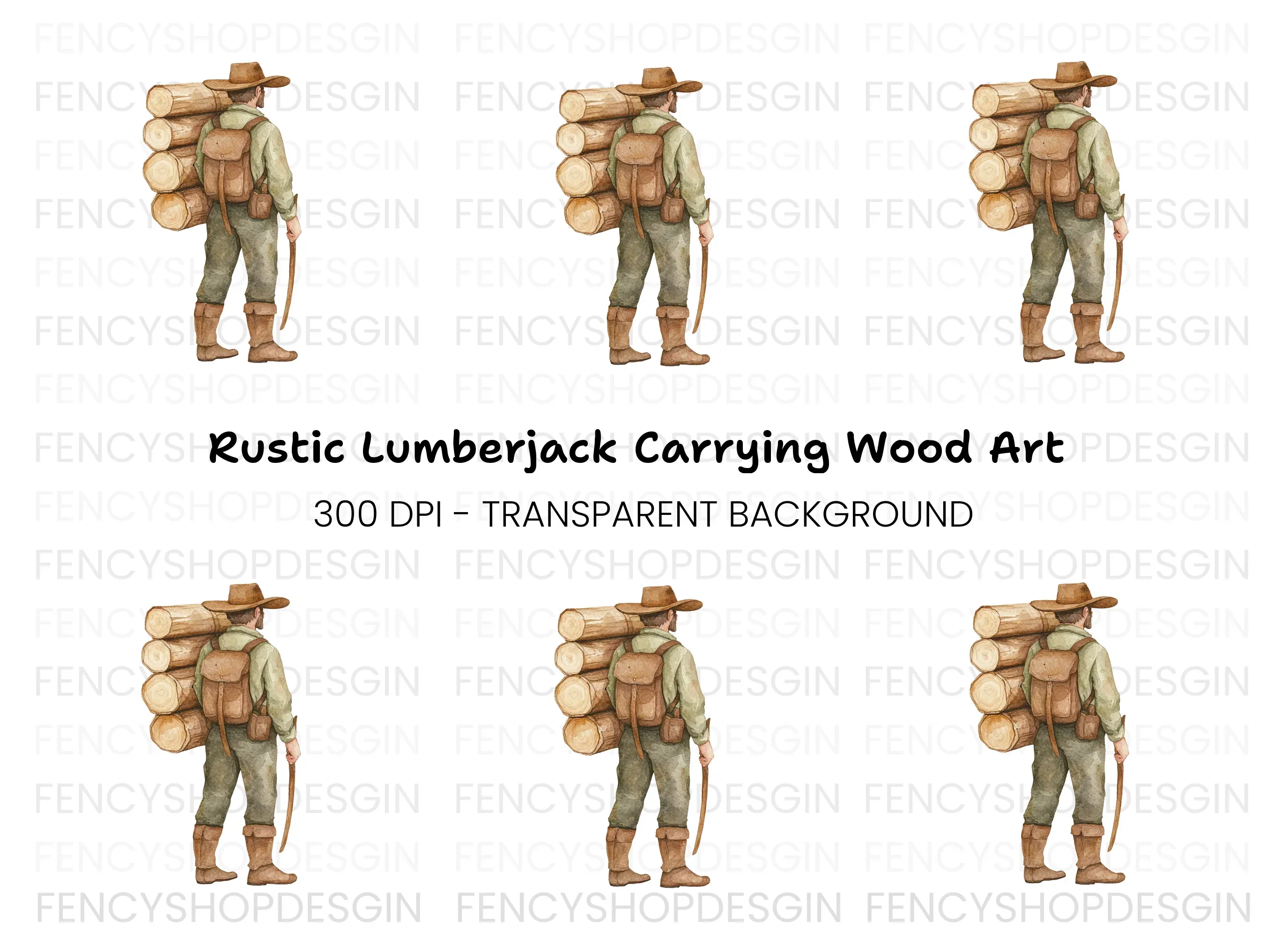 Lumberjack Carrying Logs Clipart Bundle