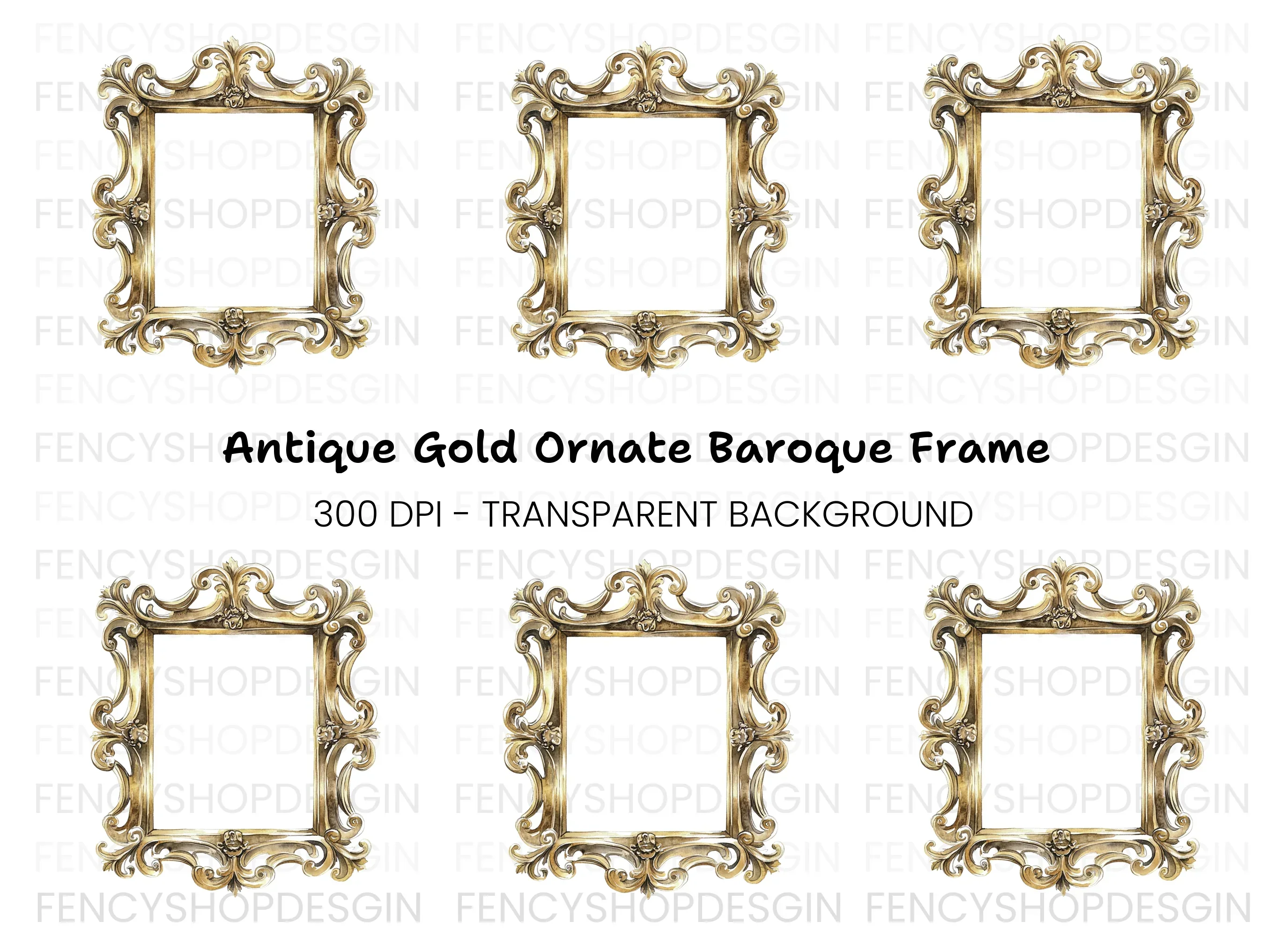 Luxurious Golden Ornate Frame Clipart Bundle