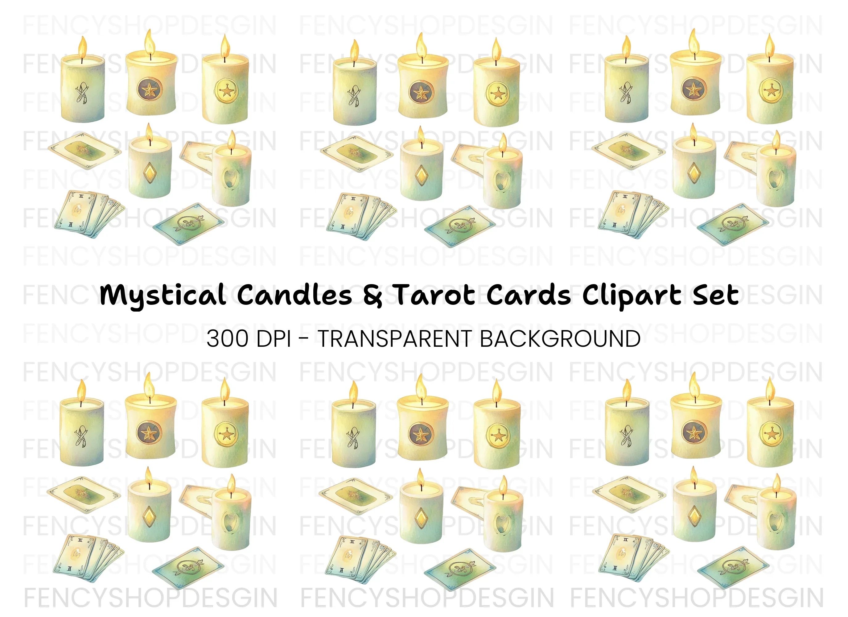 Magical Candles and Tarot Cards Clipart Bundle