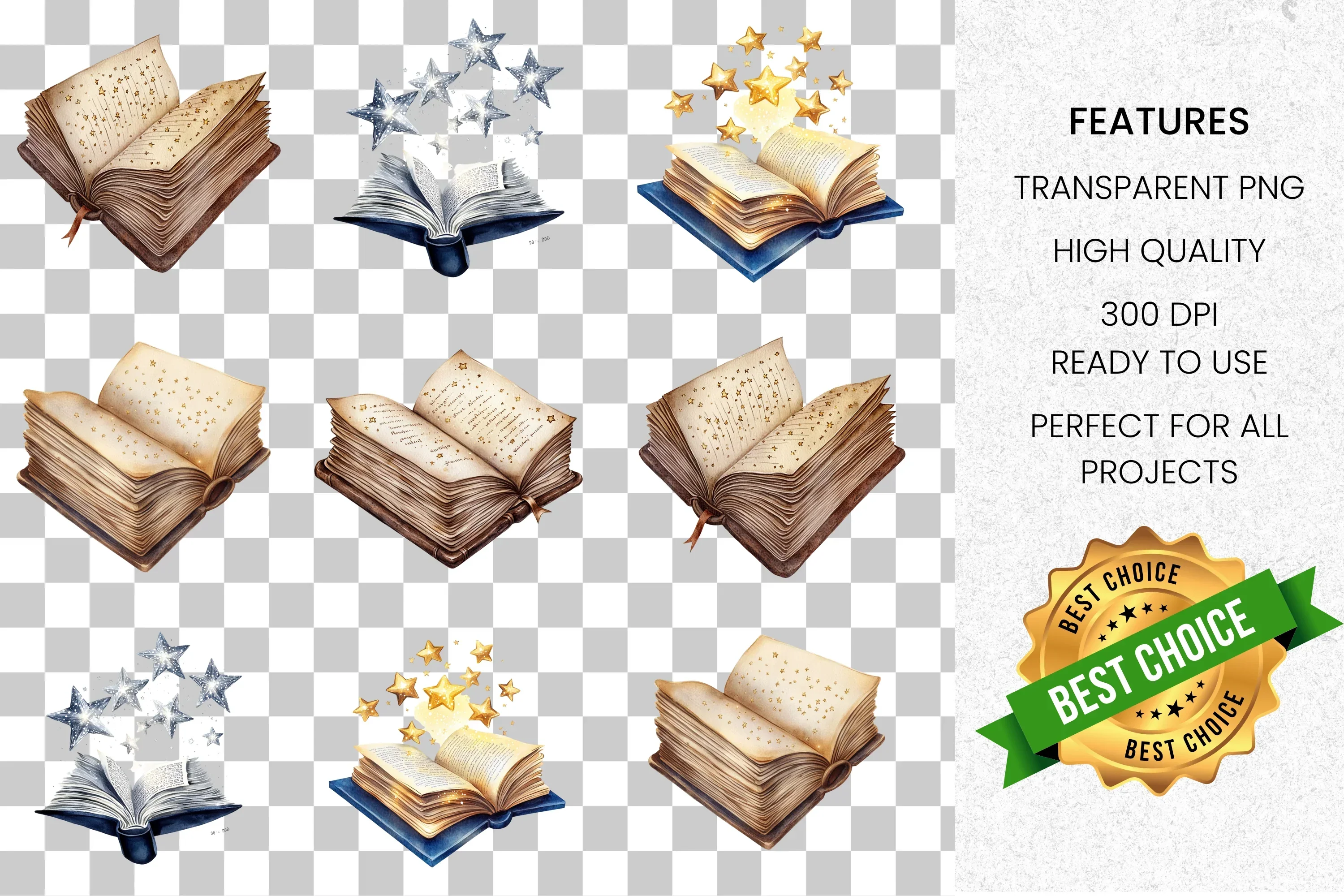 Magical Open Books Clipart Bundle - Image 8