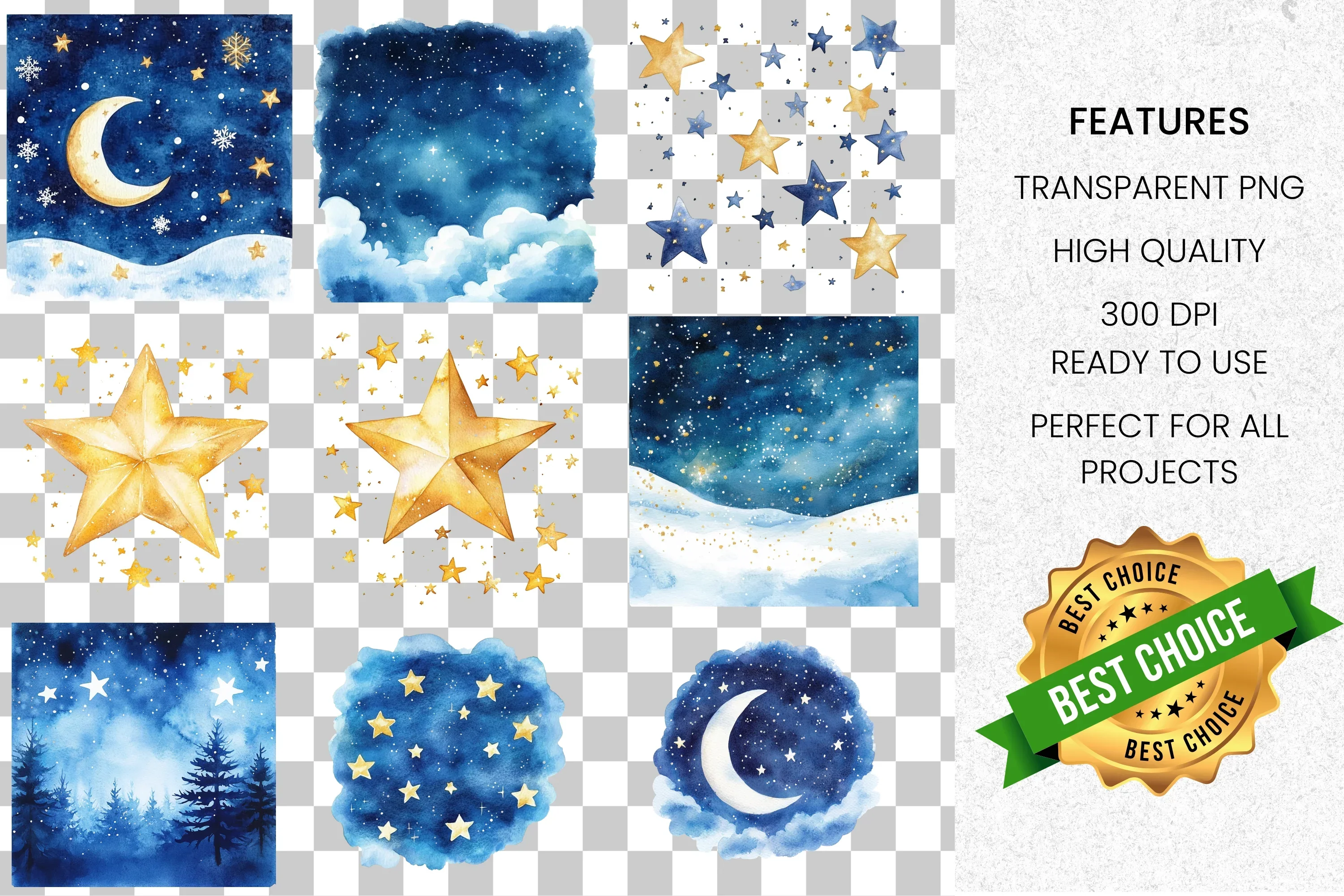 Magical Winter Night Clipart Bundle - Image 2