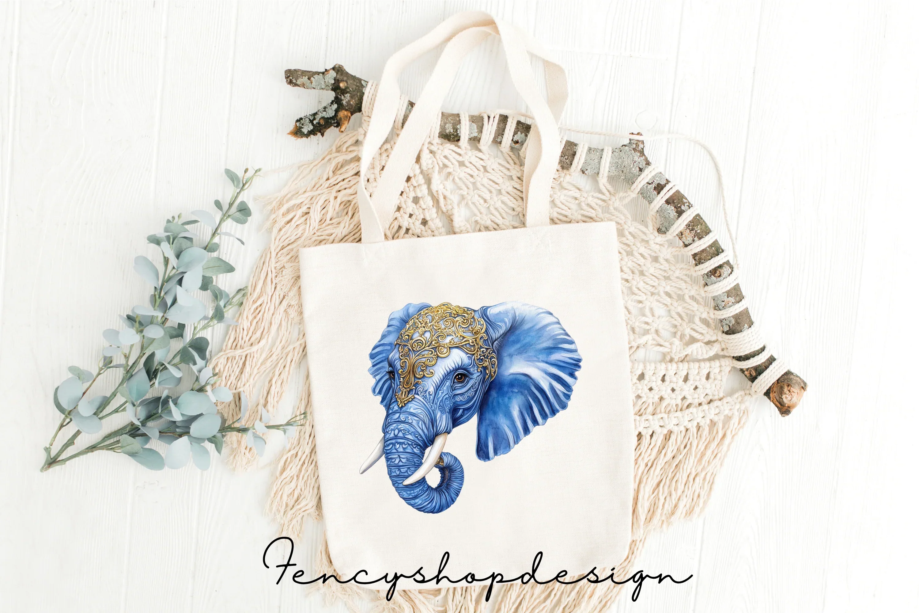 Majestic Blue Gold Elephant Clipart Bundle - Image 8