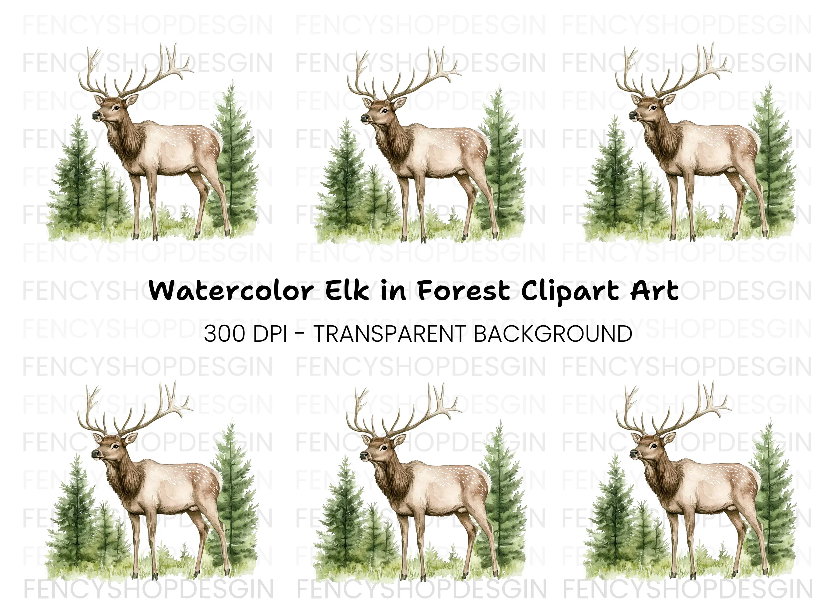 Majestic Elk in Forest Clipart Bundle