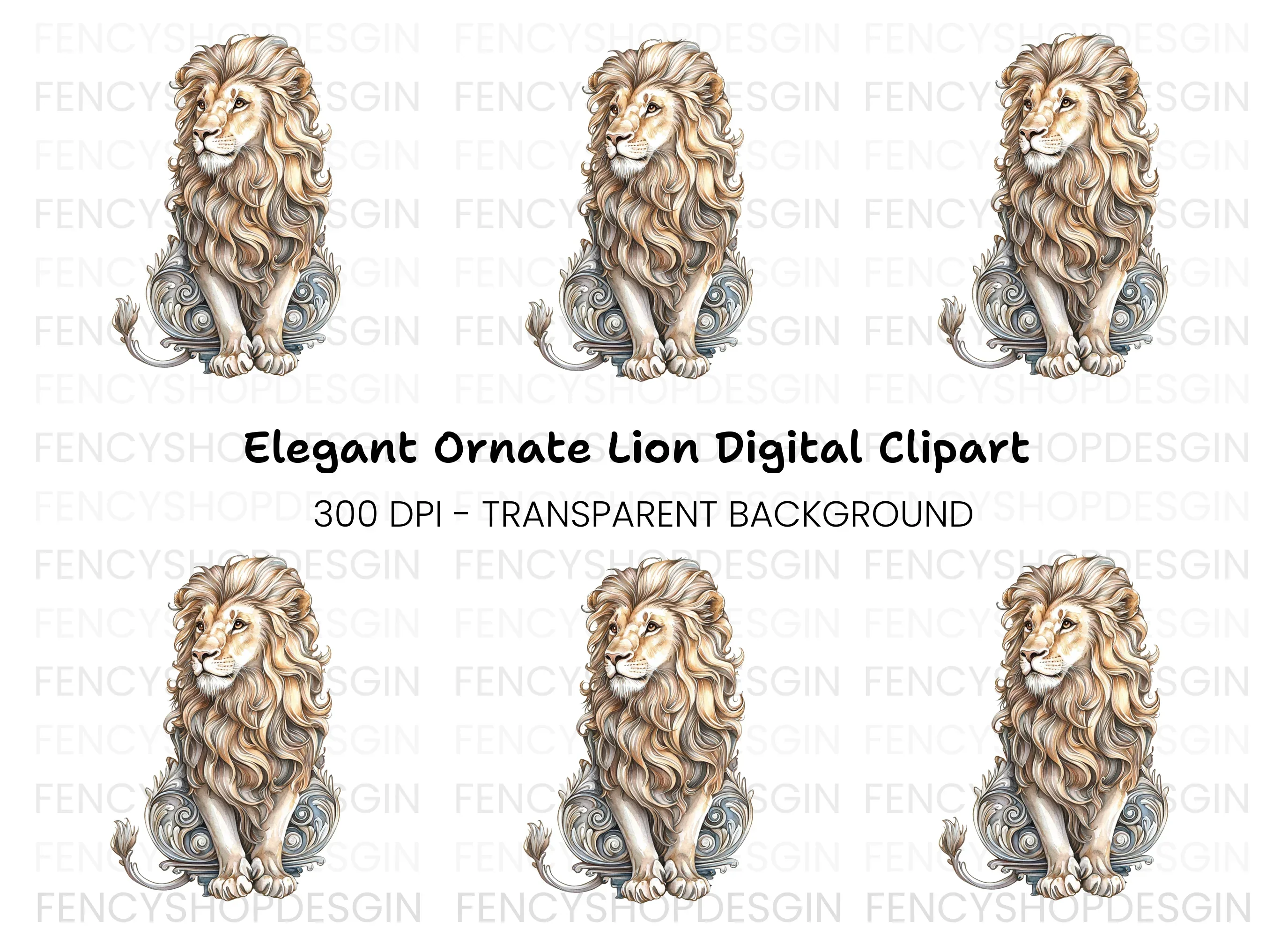 Majestic Lion with Ornate Base Clipart Bundle
