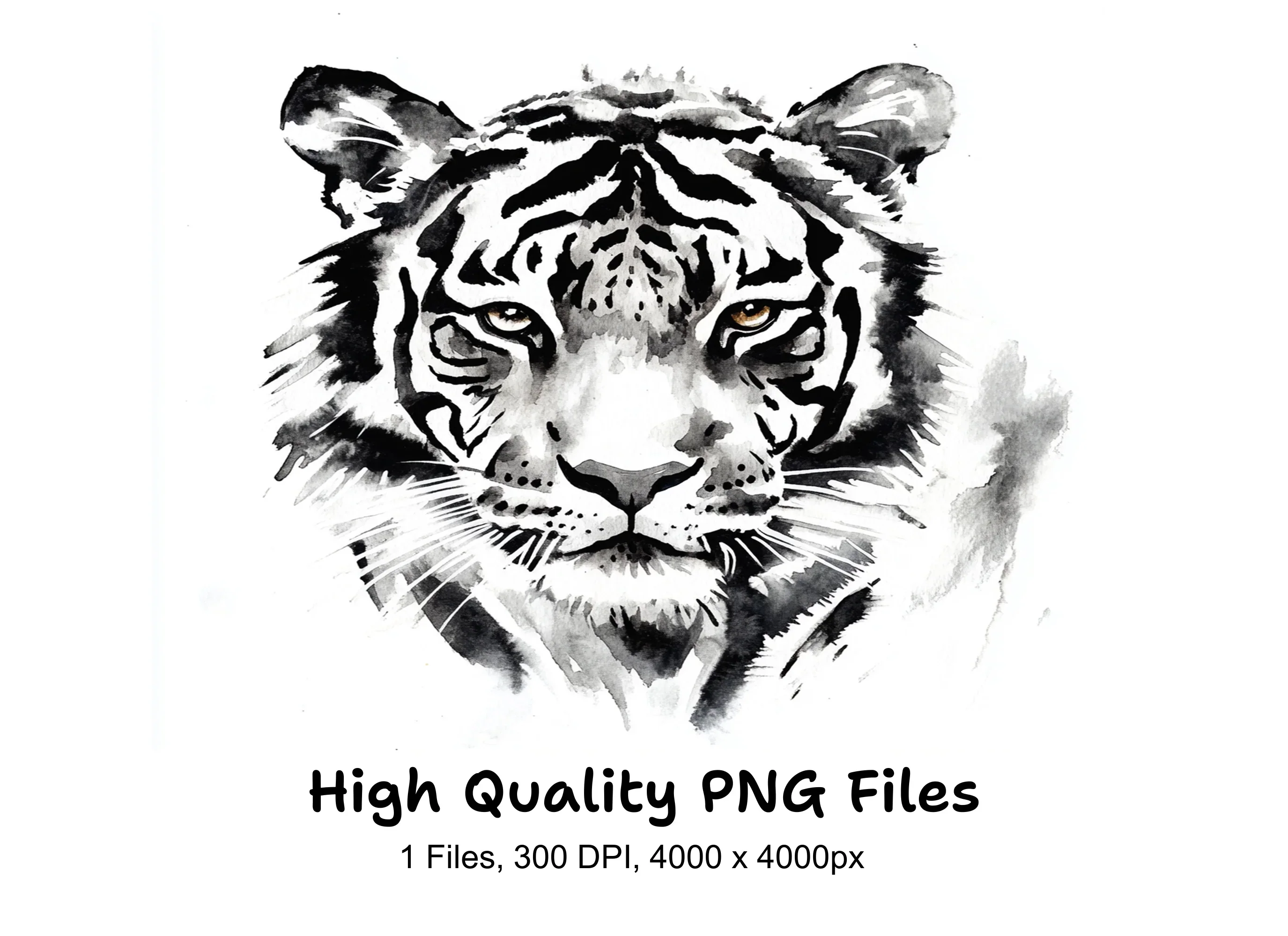 Majestic Tiger Head Black and White Clipart Bundle
