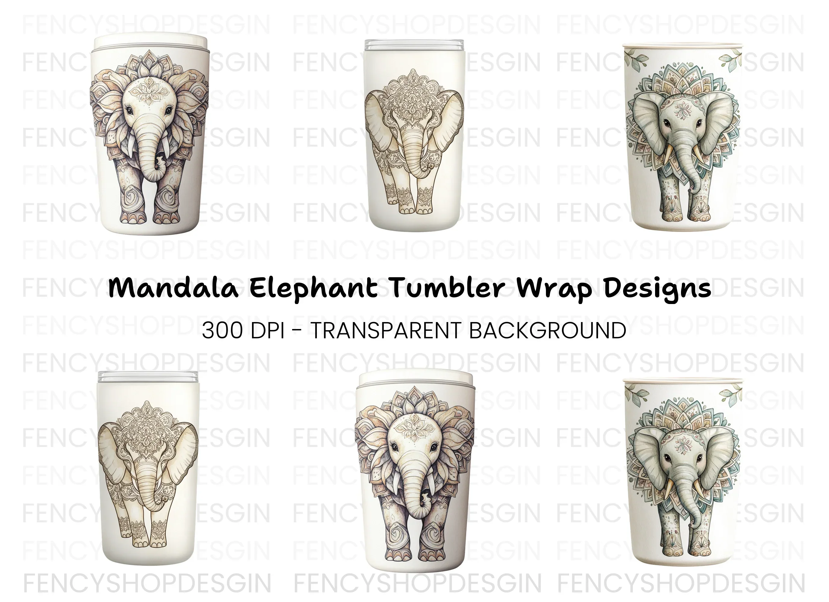 Mandala Elephant Tumbler Clipart Bundle