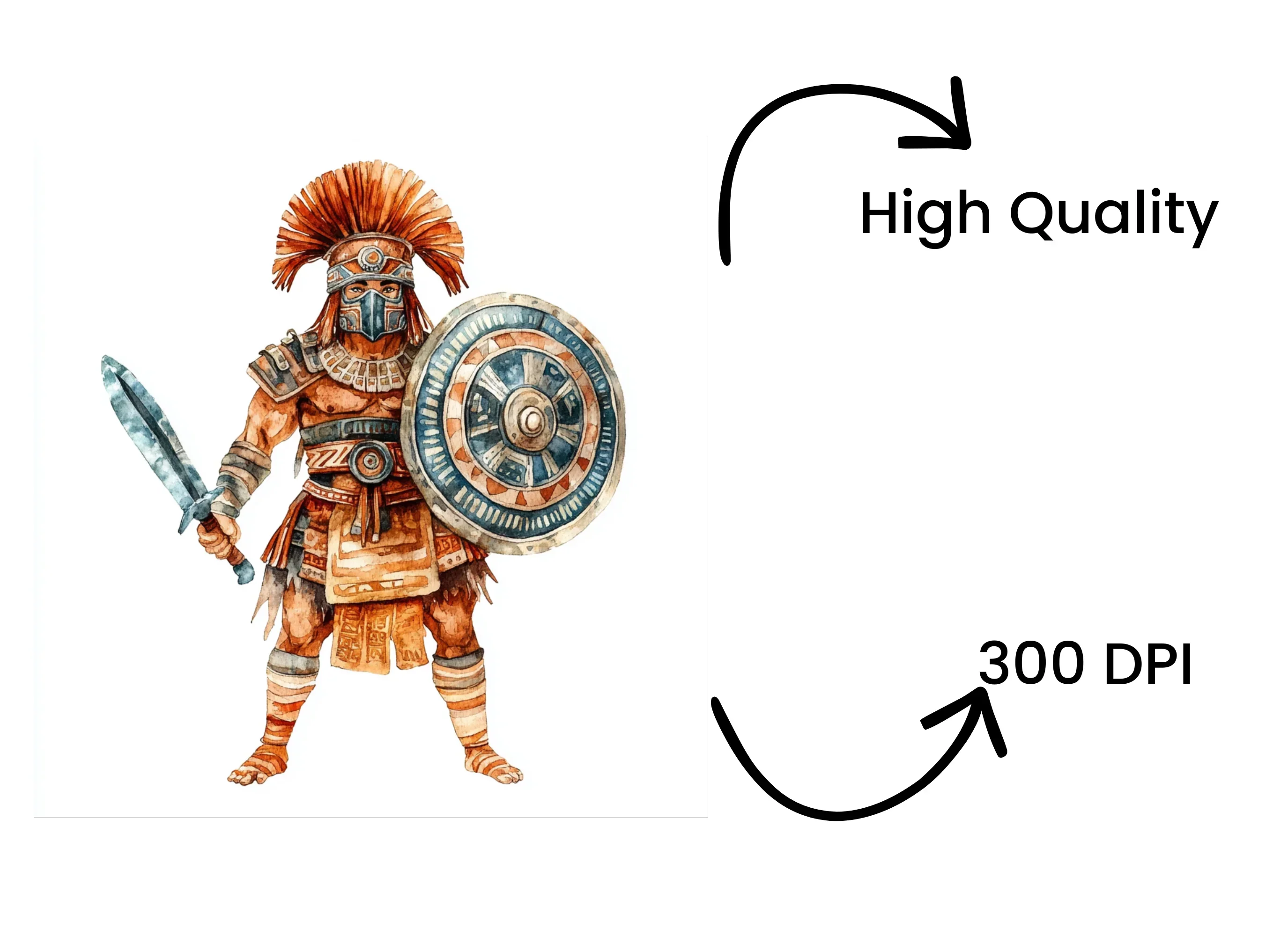 Mayan and Aztec Warrior Illustrations Clipart Bundle - Image 4