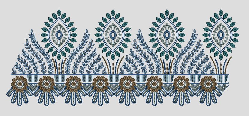 Medallion Fern Fringe Border Embroidery Design