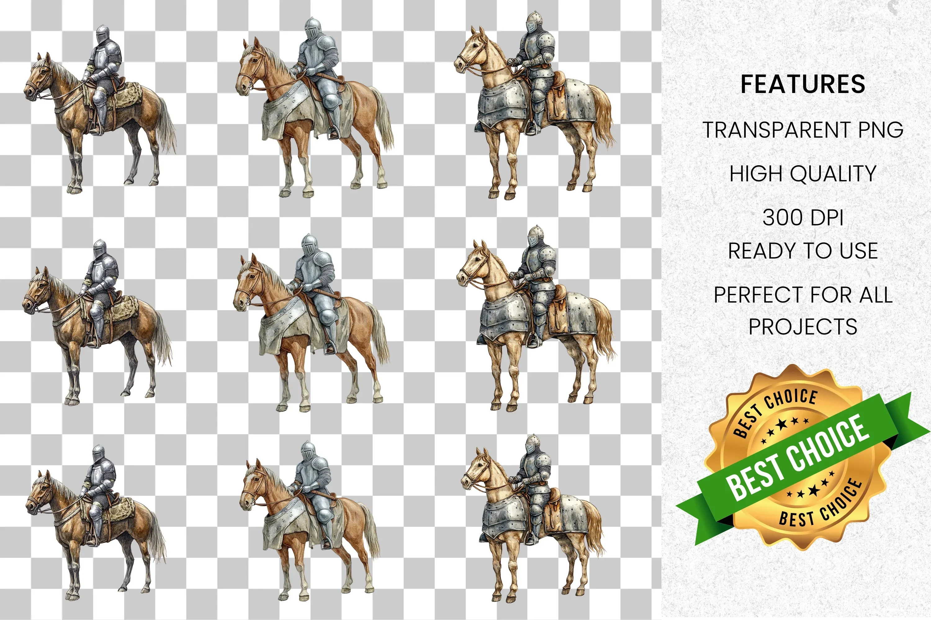 Medieval Knight on Horseback Clipart Bundle - Image 8