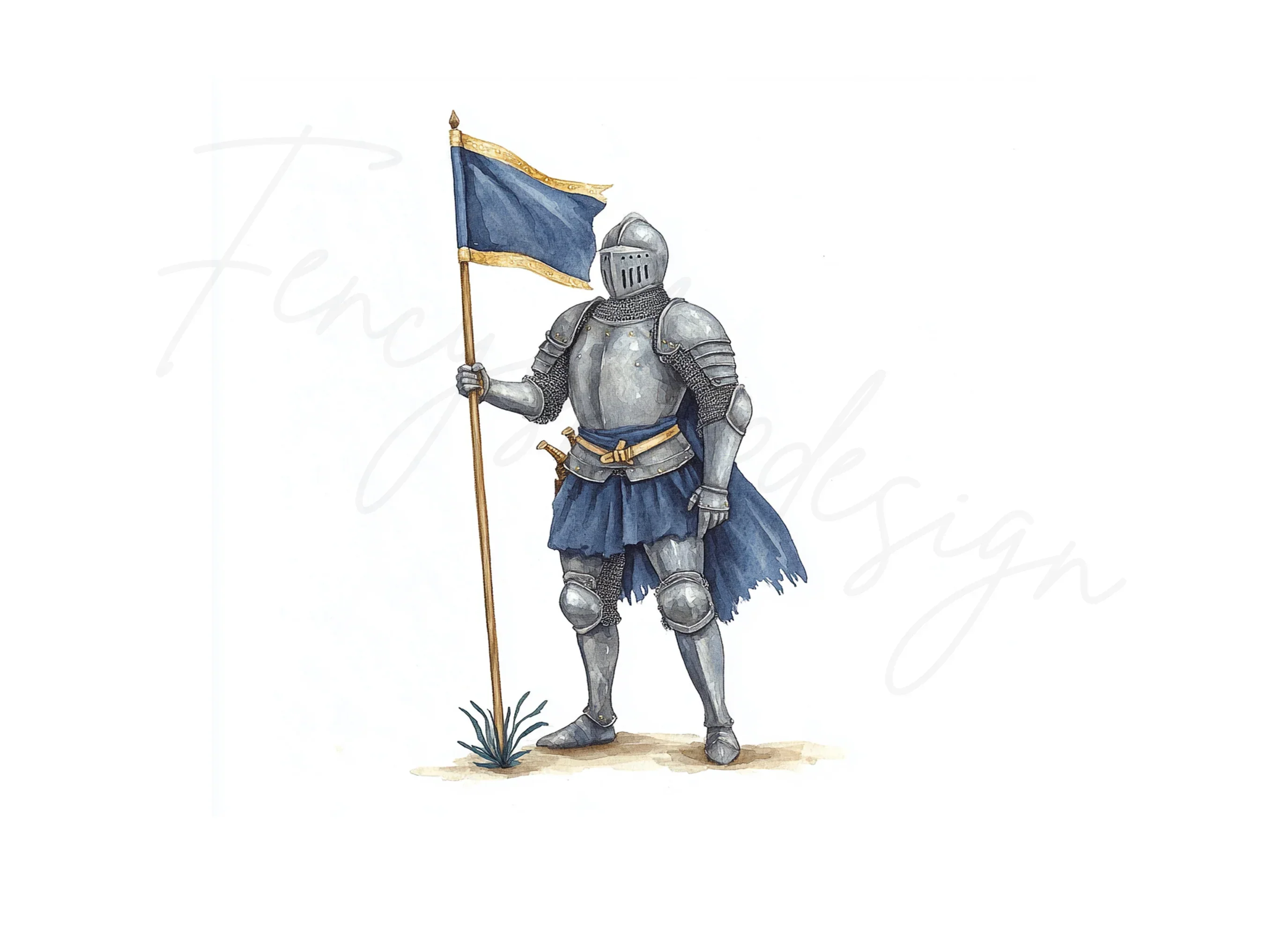 Medieval Knights with Blue Flags Clipart Bundle - Image 3