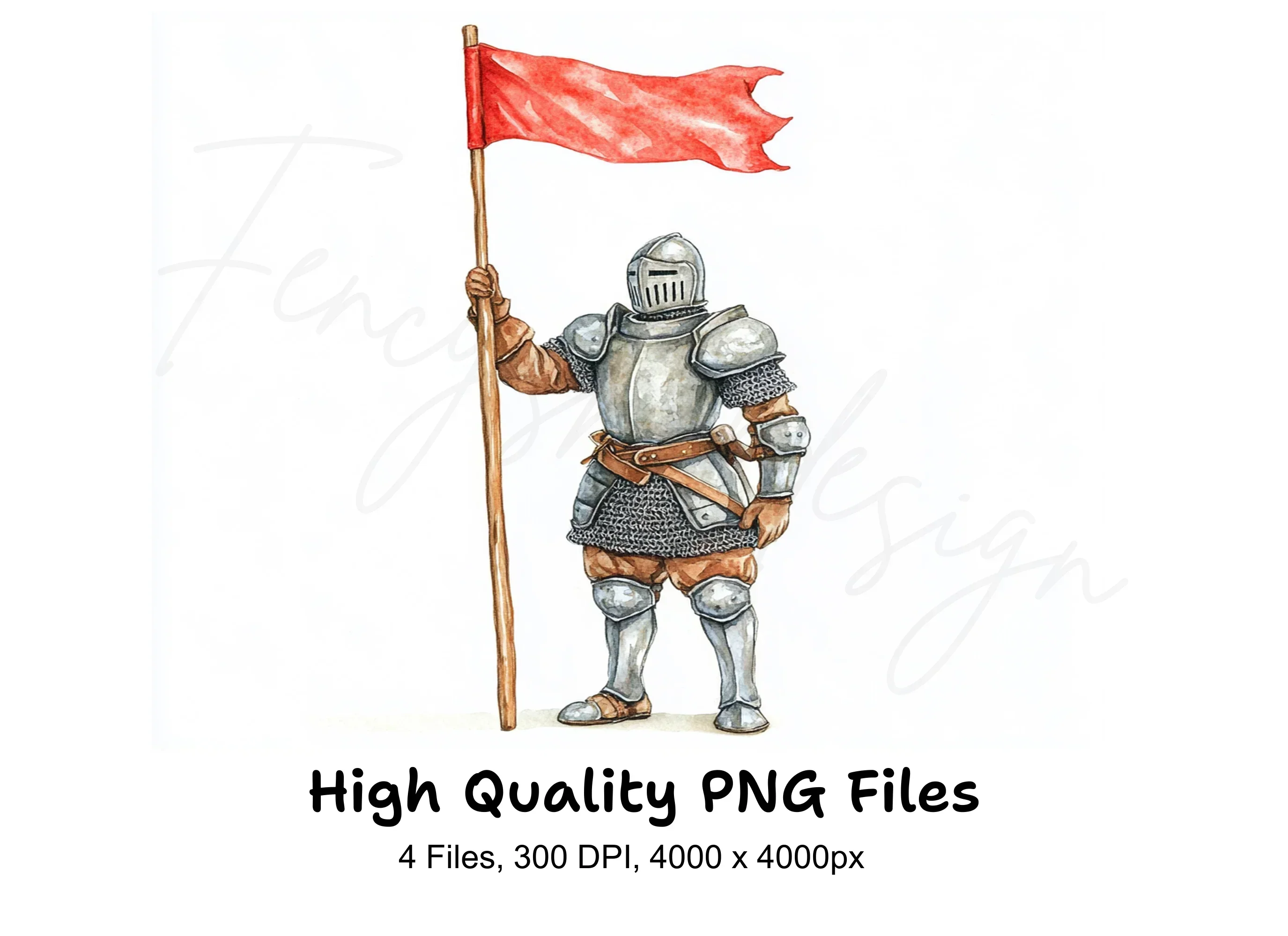 Medieval Knights with Red Flags Clipart Bundle