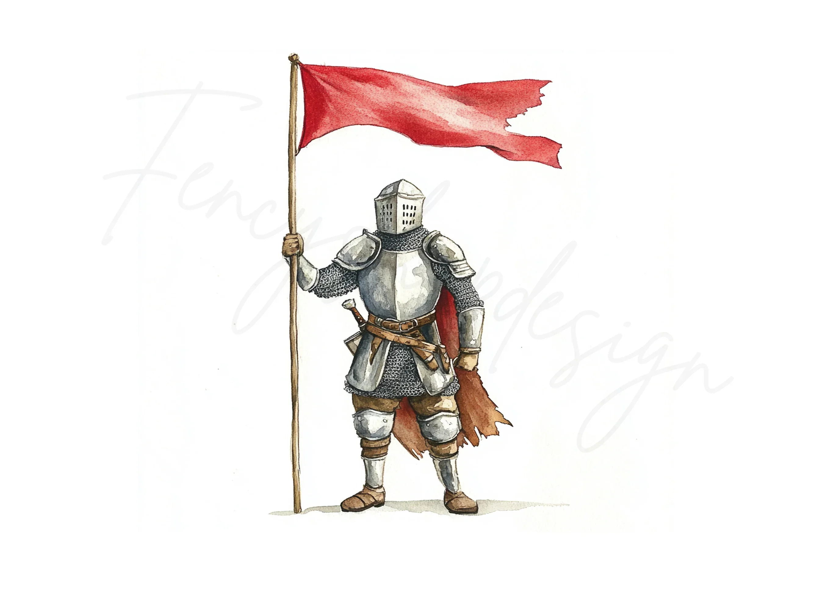 Medieval Knights with Red Flags Clipart Bundle - Image 2