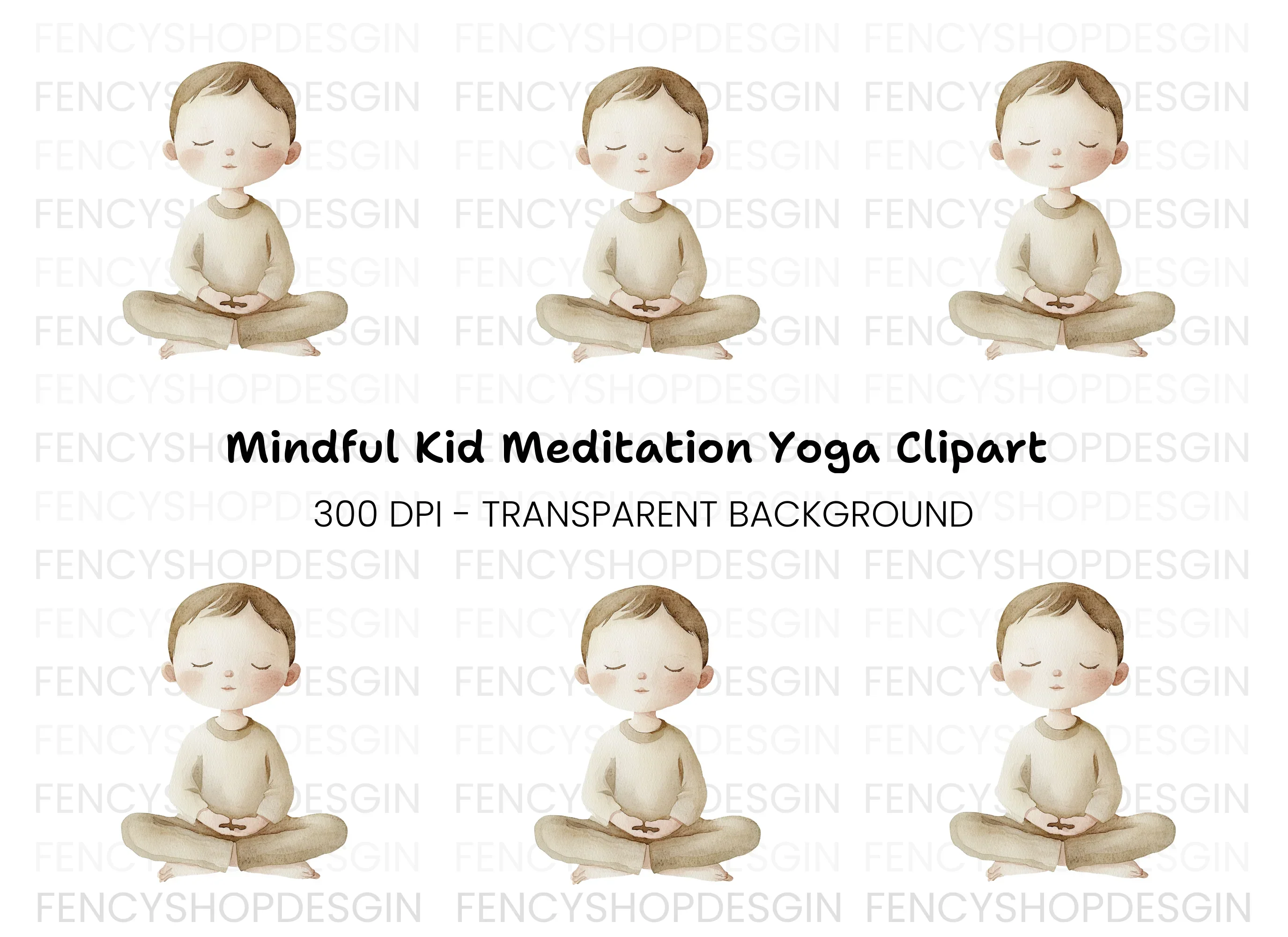 Meditating Boy Serenity Clipart Bundle