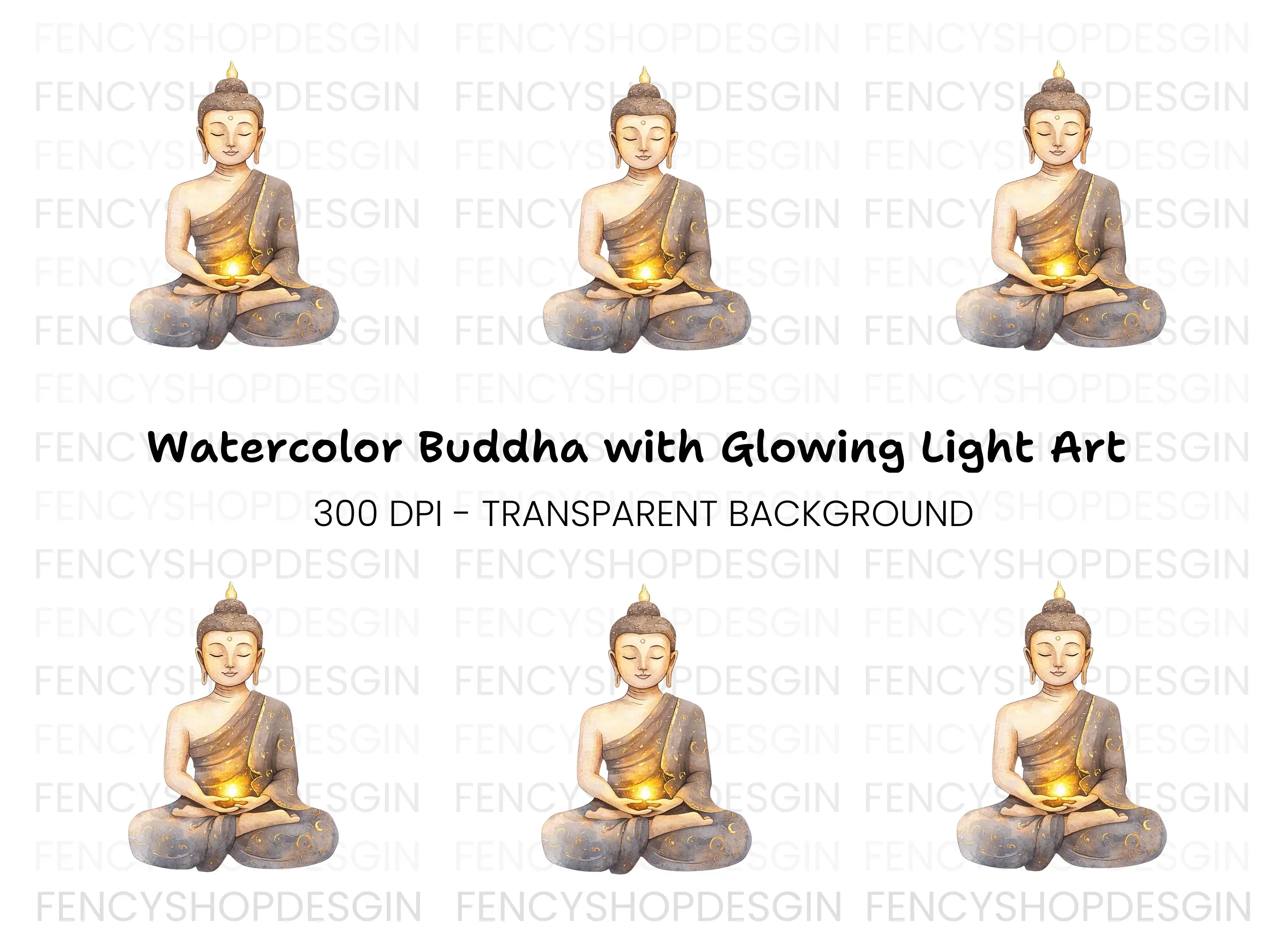 Meditating Buddha with Glowing Light Clipart Bundle