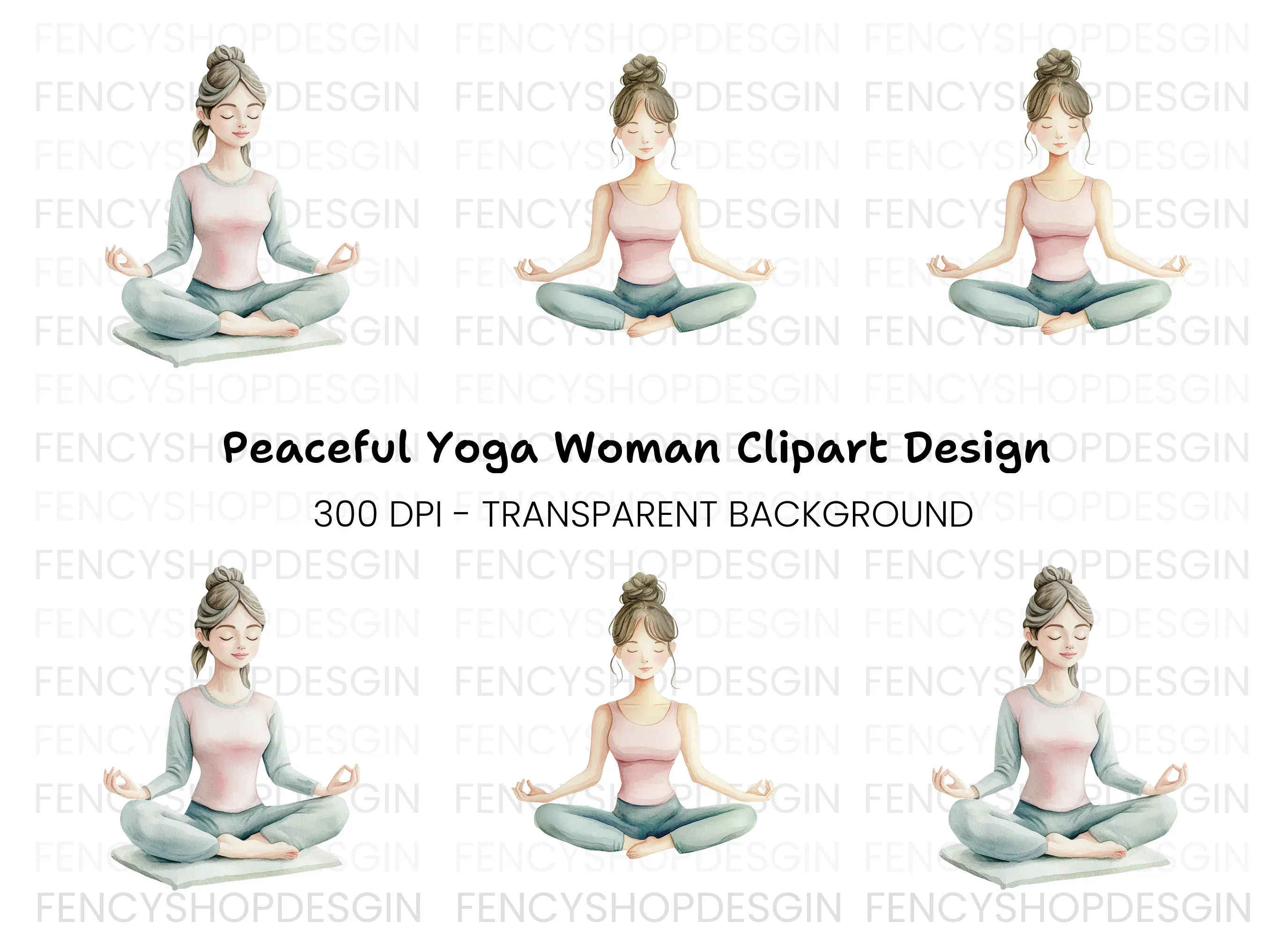 Meditating Women Yoga Clipart Bundle