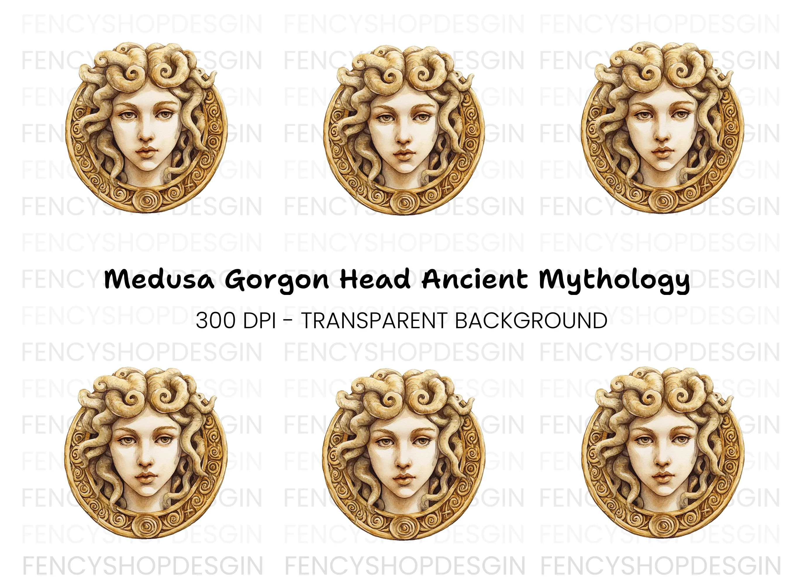 Medusa Head Illustration Clipart Bundle