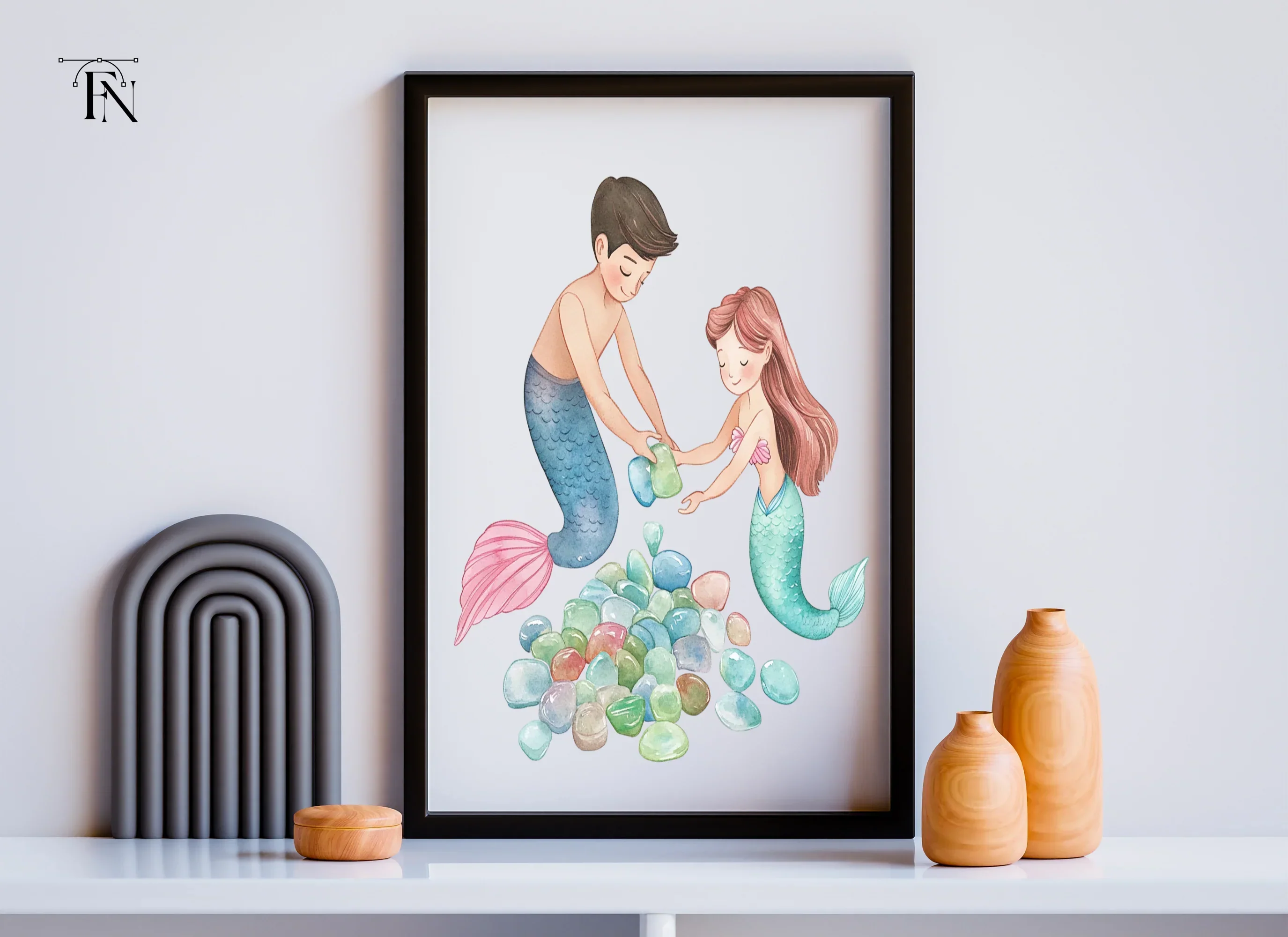 Mermaid and Merman Collecting Gems Clipart Bundle - Image 3