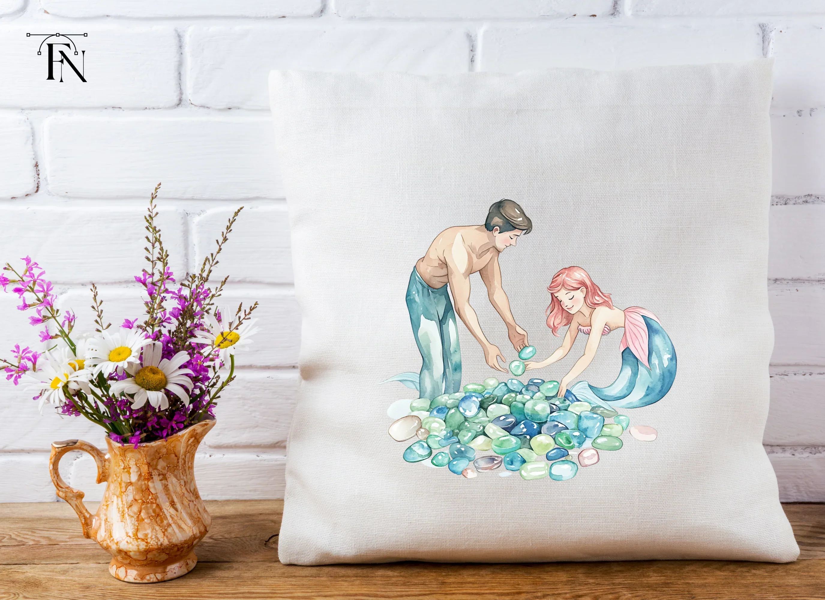 Mermaid and Merman Collecting Gems Clipart Bundle - Image 4