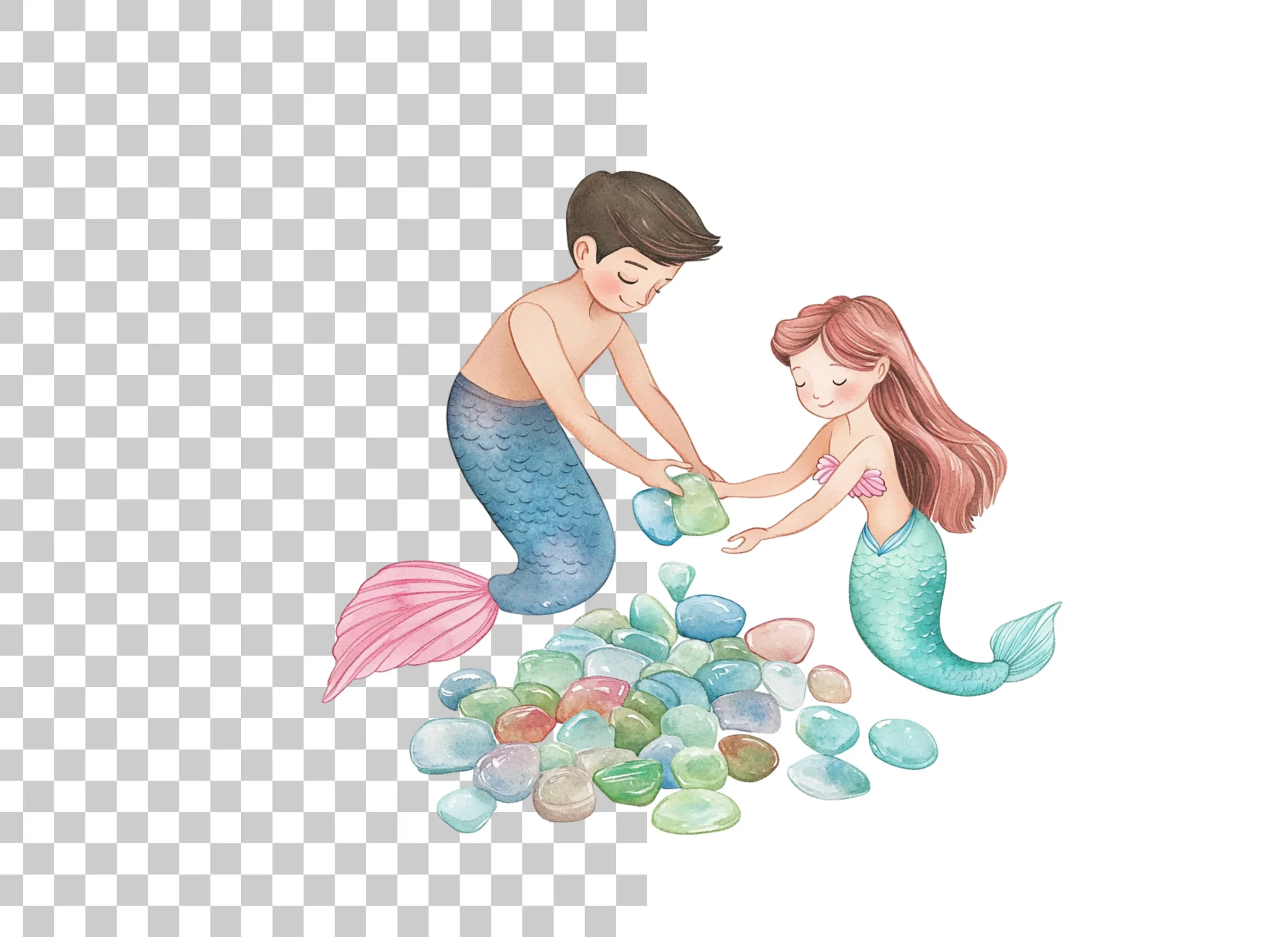 Mermaid and Merman Collecting Gems Clipart Bundle - Image 6