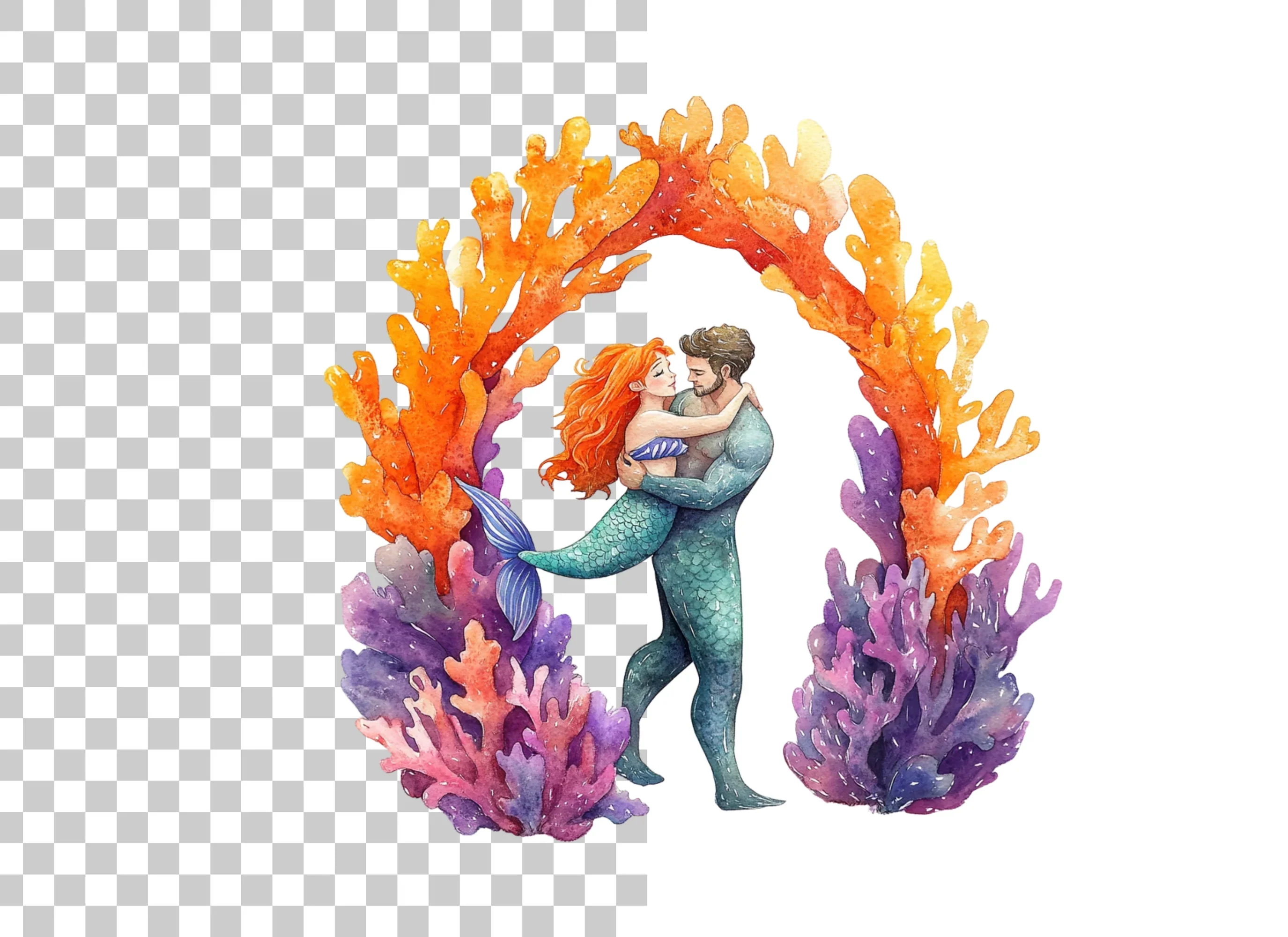 Mermaid Couple Coral Arch Clipart Bundle - Image 2