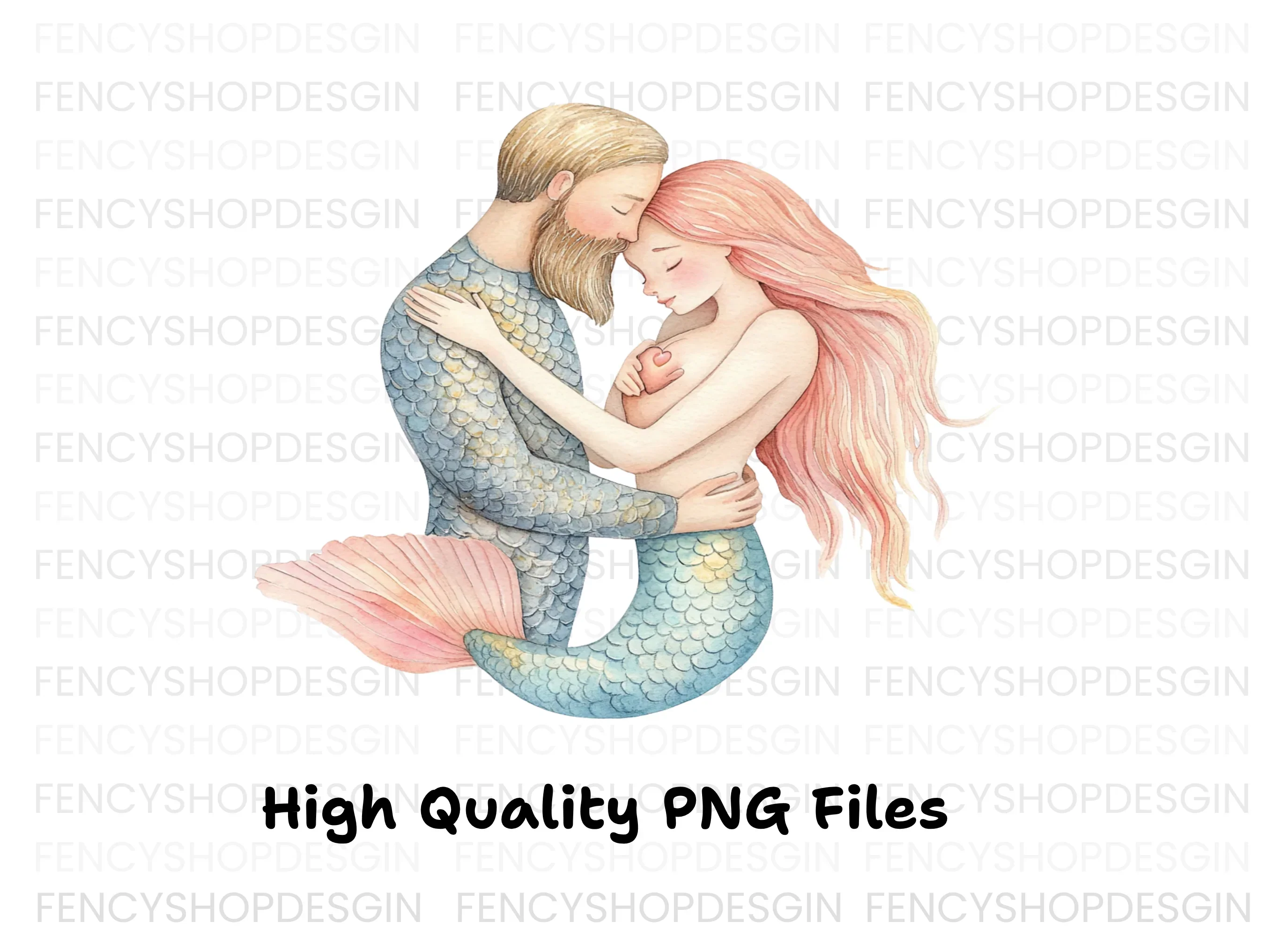 Mermaid Couple Love Hug Clipart Bundle - Image 3