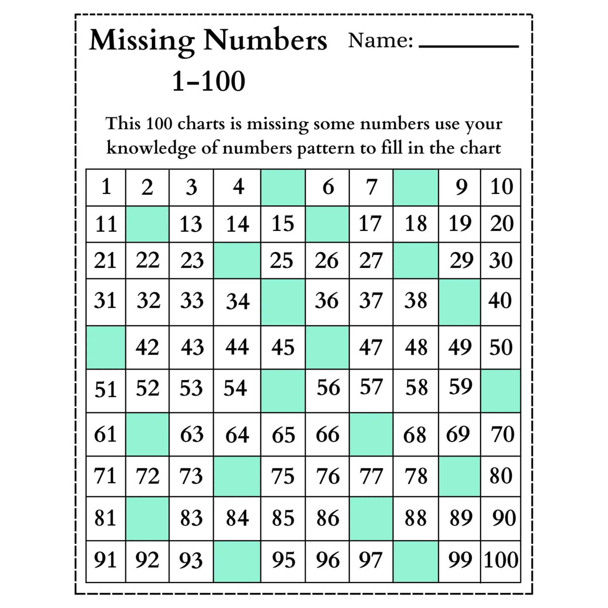 Missing Numbers 1 100 Charts - Image 3